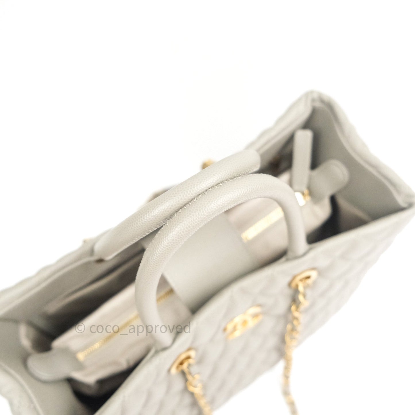 Chanel Quilted Medium Coco Handle Shopping Tote Grey Caviar Gold Hardware