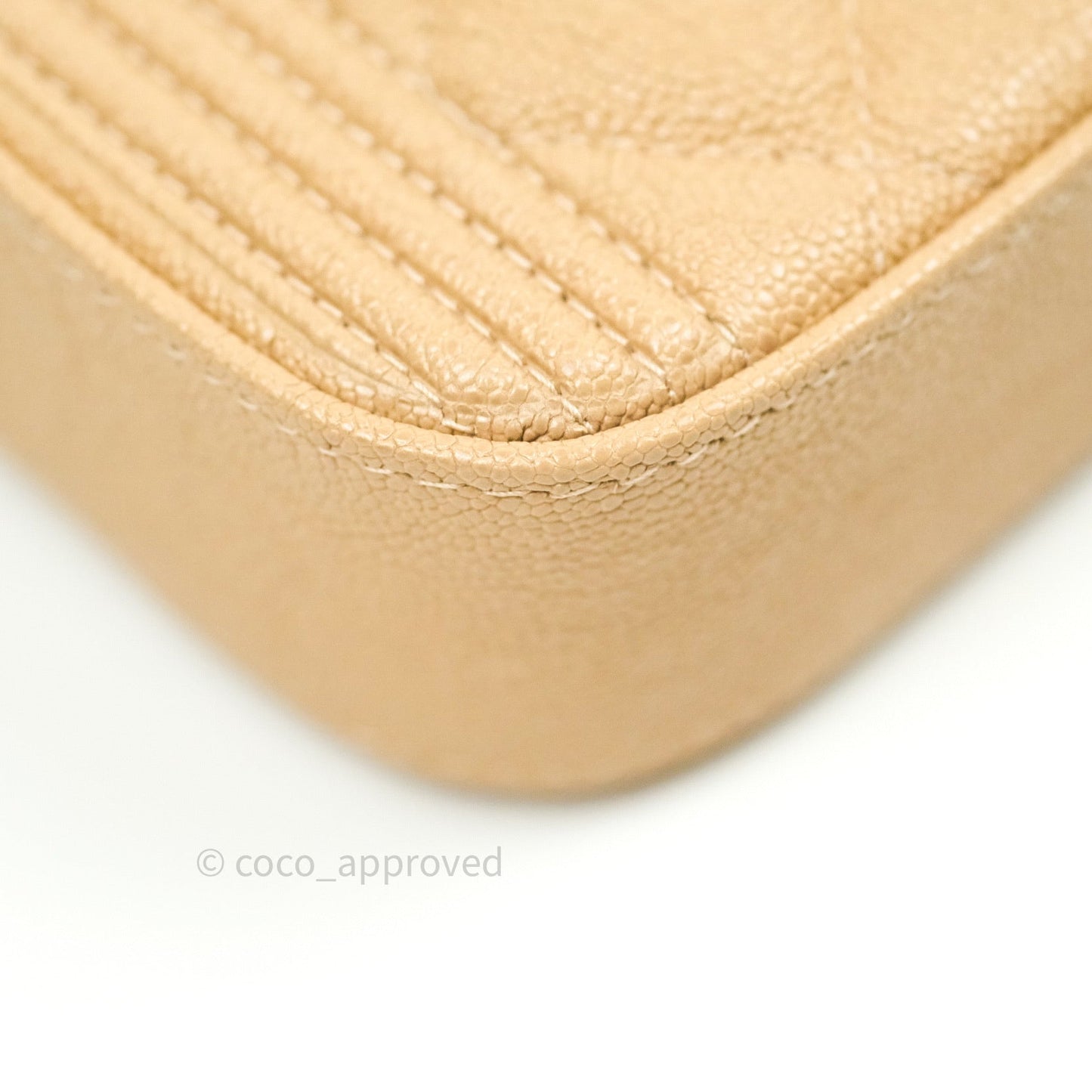 Chanel Boy Beige Quilted Caviar Clutch on Chain Gold Hardware