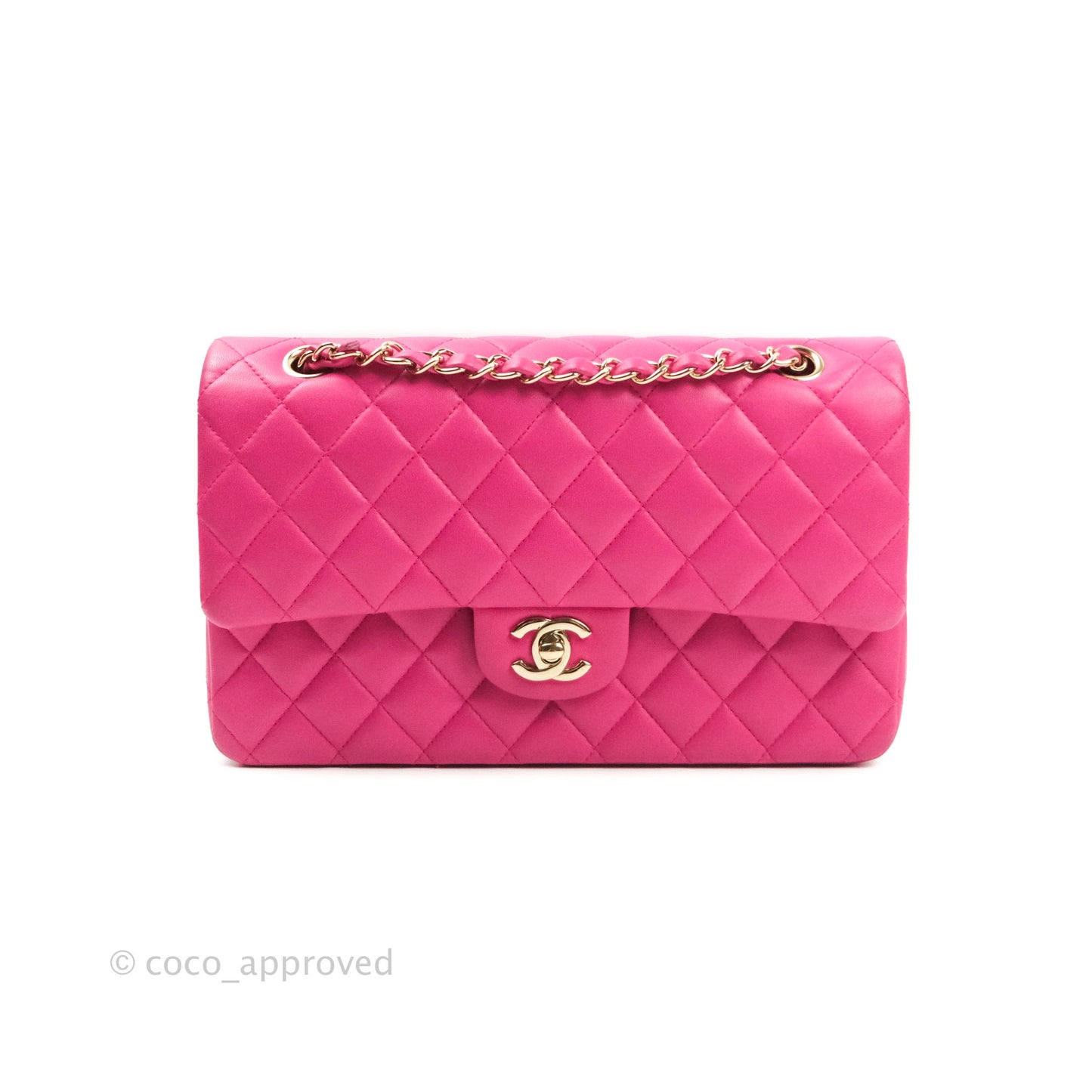 Chanel Classic M/L Medium Double Flap Hot Pink Lambskin Gold Hardware