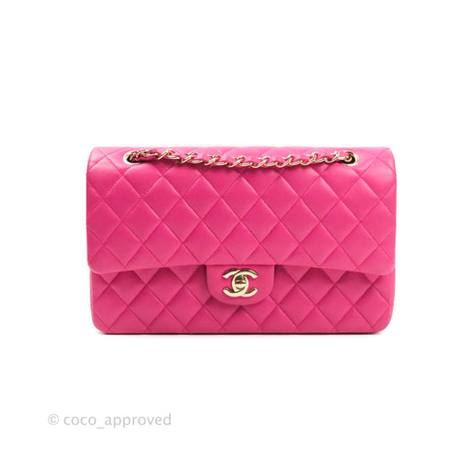 Chanel Classic M/L Medium Double Flap Hot Pink Lambskin Gold Hardware