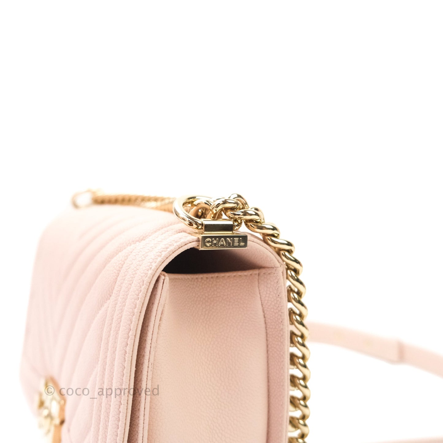 Chanel Boy Chevron Medium Pale Pink Caviar Gold Hardware