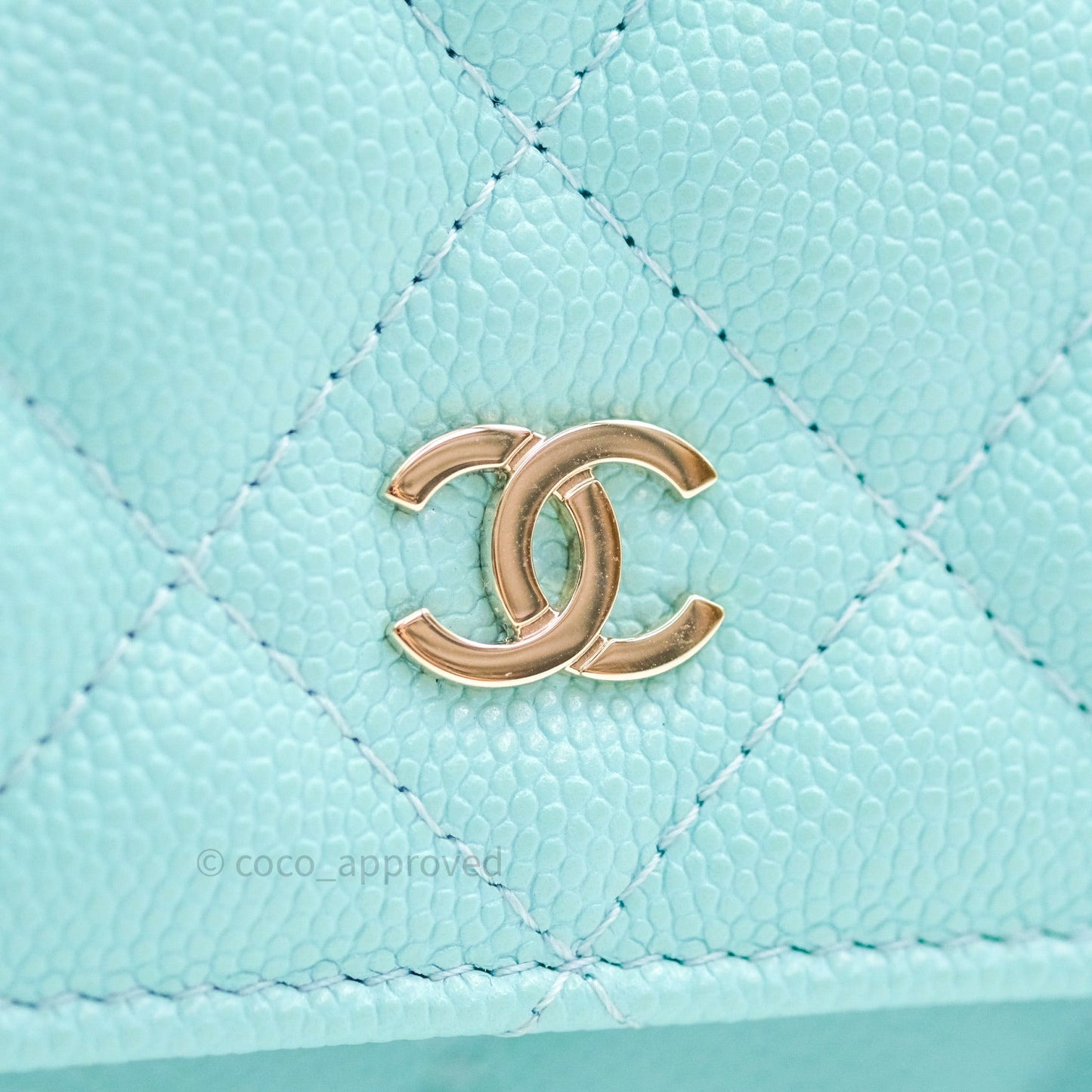 Chanel Quilted Wallet on Chain WOC Tiffany Blue Caviar Light Gold Hardware