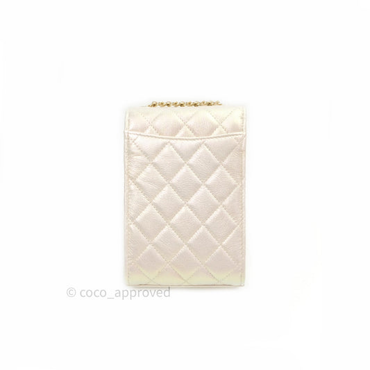 Chanel Classic Ivory Iridescent Gold Hardware Phone Holder