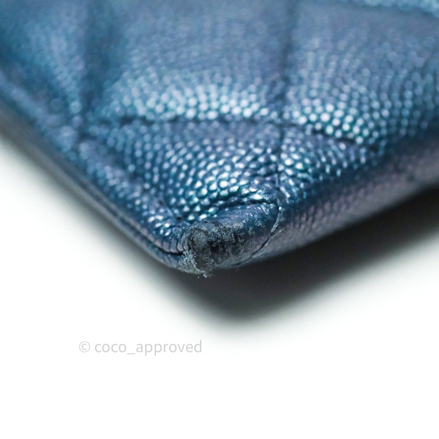 Chanel Iridescent Caviar O Case Phone Case Pouch Card Holder Blue Light Gold Hardware