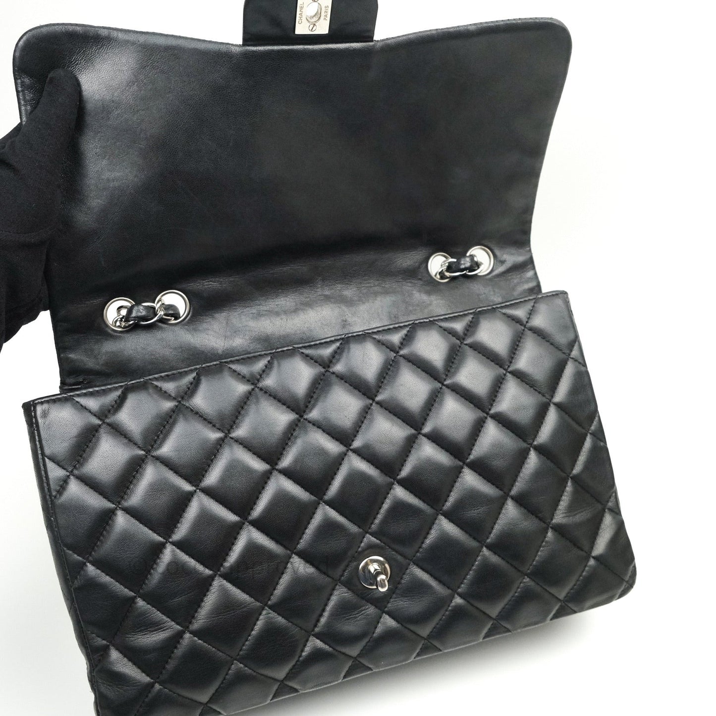 Chanel Jumbo Single Flap Black Lambskin Silver Hardware⁣⁣