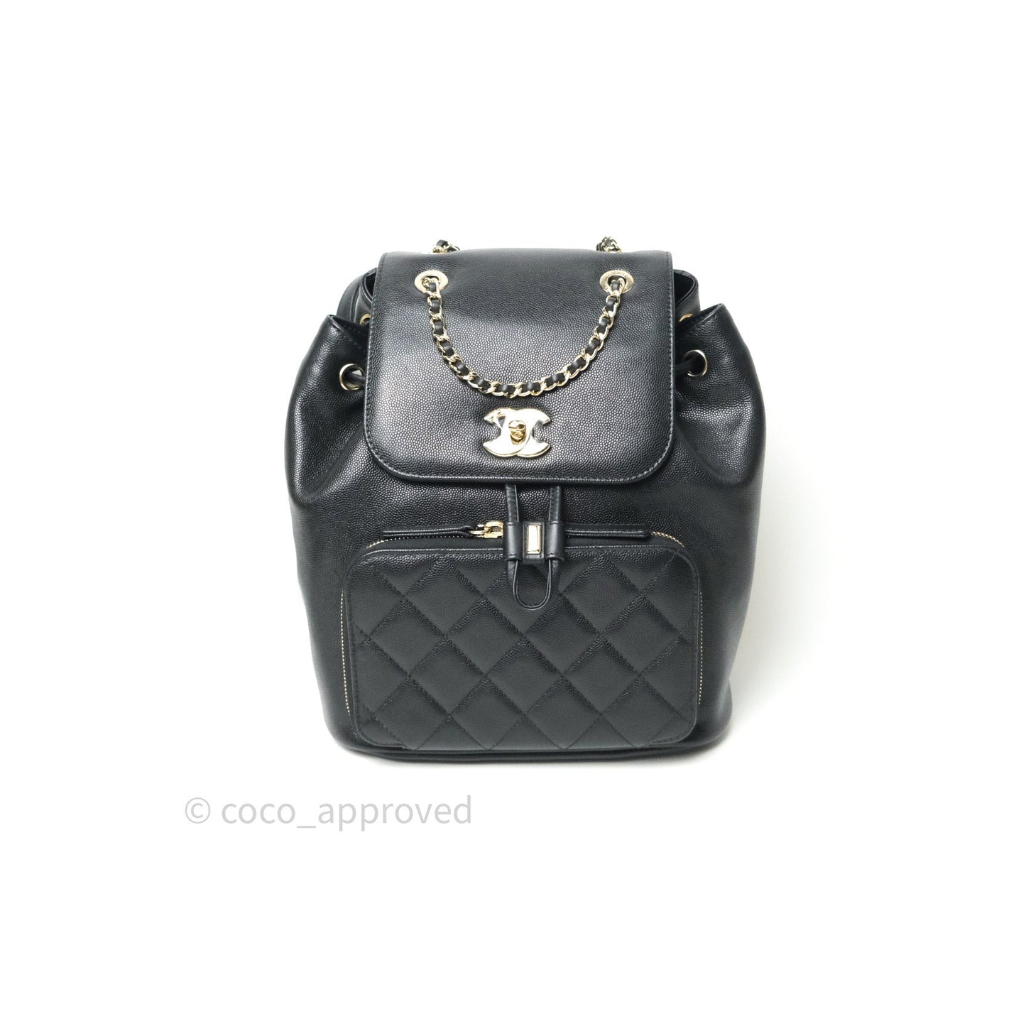 Chanel Quilted Business Affinity Backpack Black Caviar Light Gold Hardware