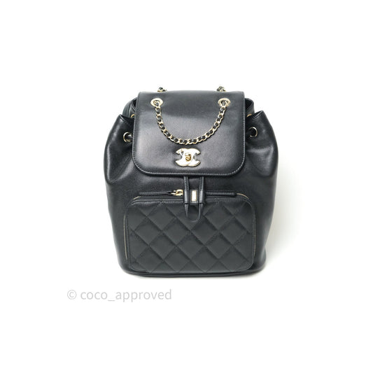 Chanel Quilted Business Affinity Backpack Black Caviar Light Gold Hardware
