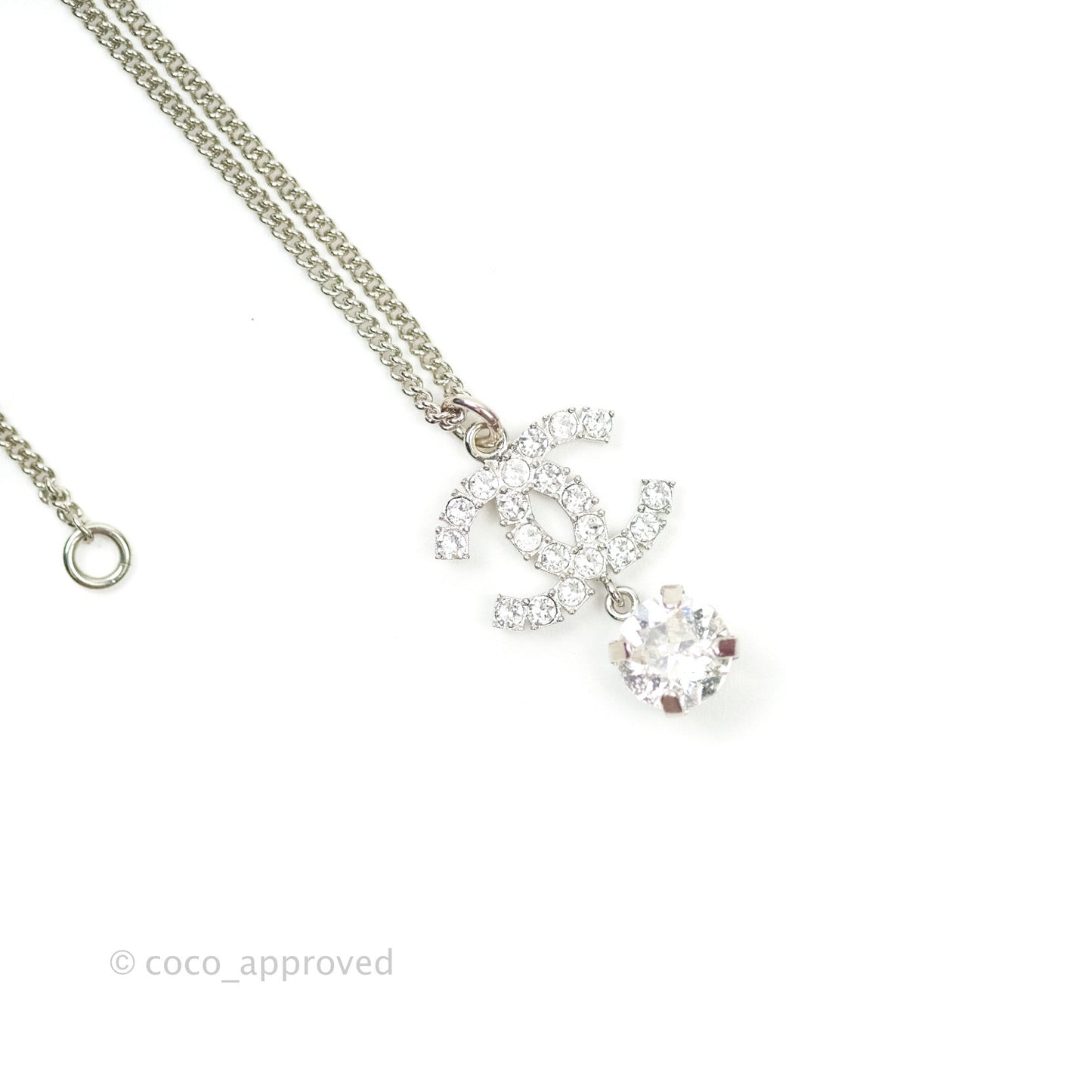Chanel Crystal Silver CC Drop Necklace 18S