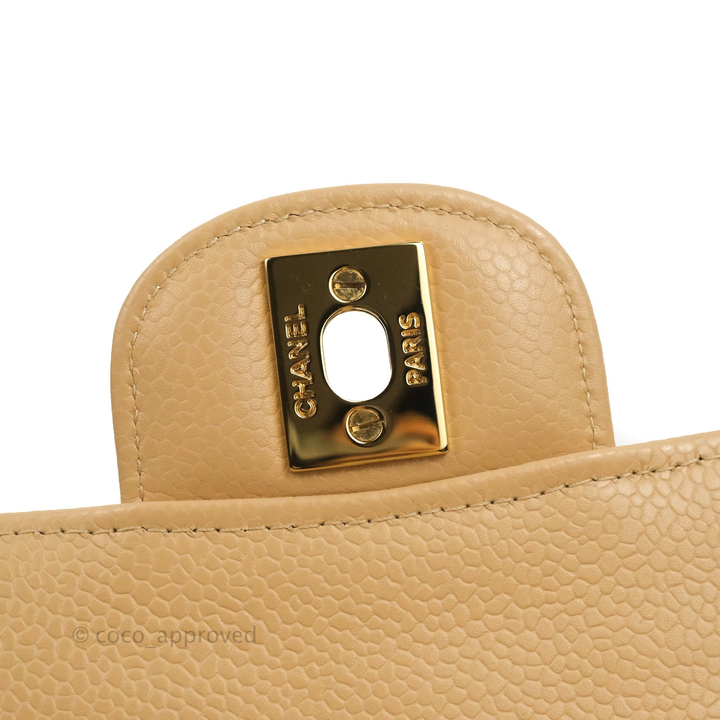 Chanel Classic M/L Medium Flap Quilted Beige Caviar Gold Hardware