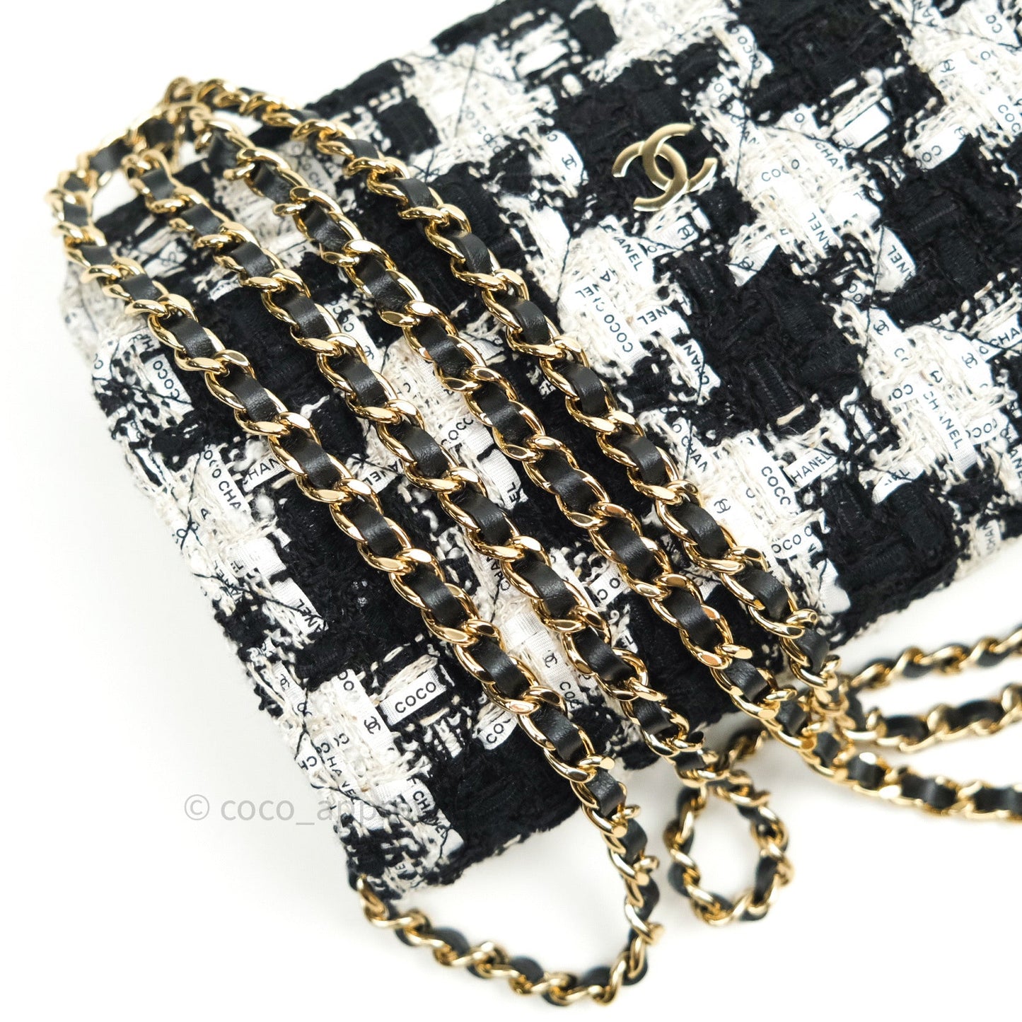 Chanel Quilted Wallet on Chain WOC Tweed Houndstooth Gold Hardware