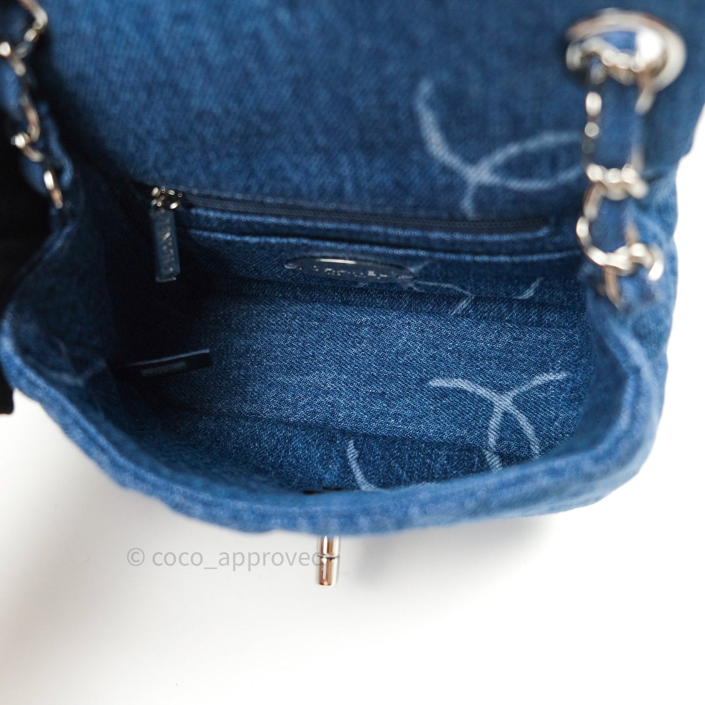 Chanel Mini Square Blue Denim Silver Hardware