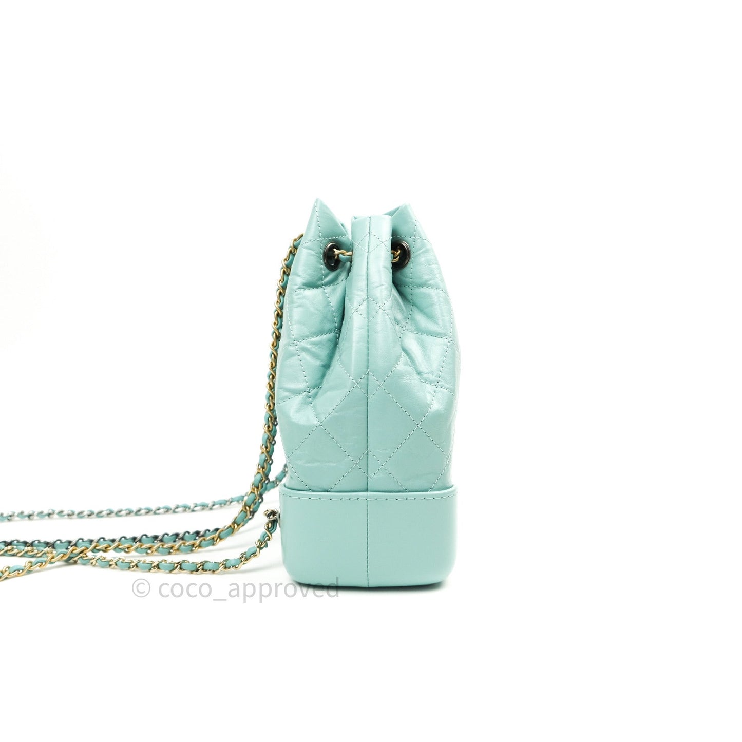 Chanel Gabrielle Backpack Black Aged Calfskin Small Tiffany Blue