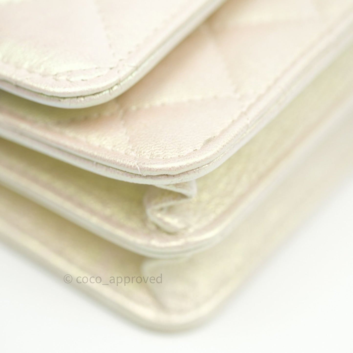 Chanel Quilted Mini Wallet on Chain WOC Iridescent Ivory Gold Hardware 20A