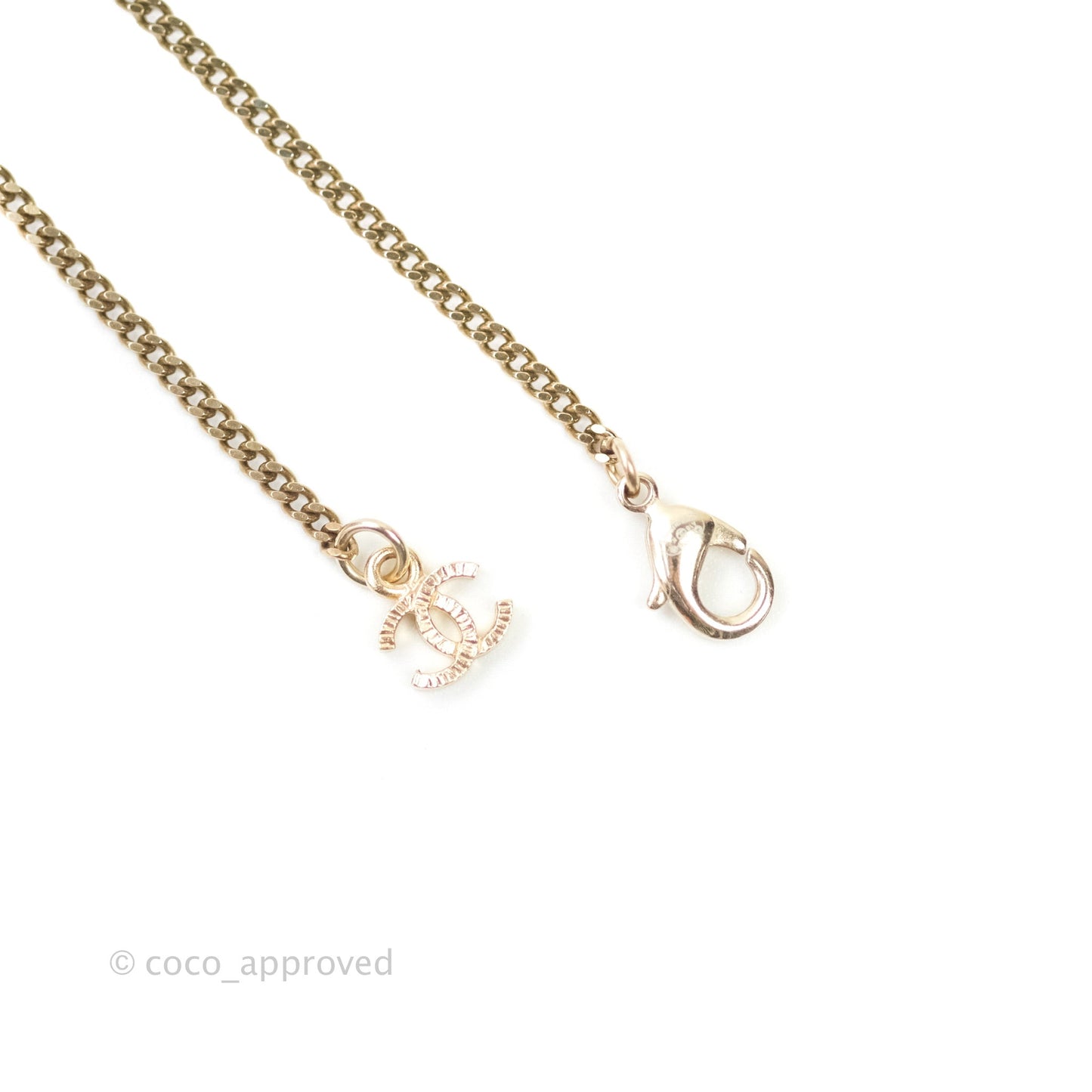 Chanel CC Pearl Pendant Necklace Gold Tone 18K