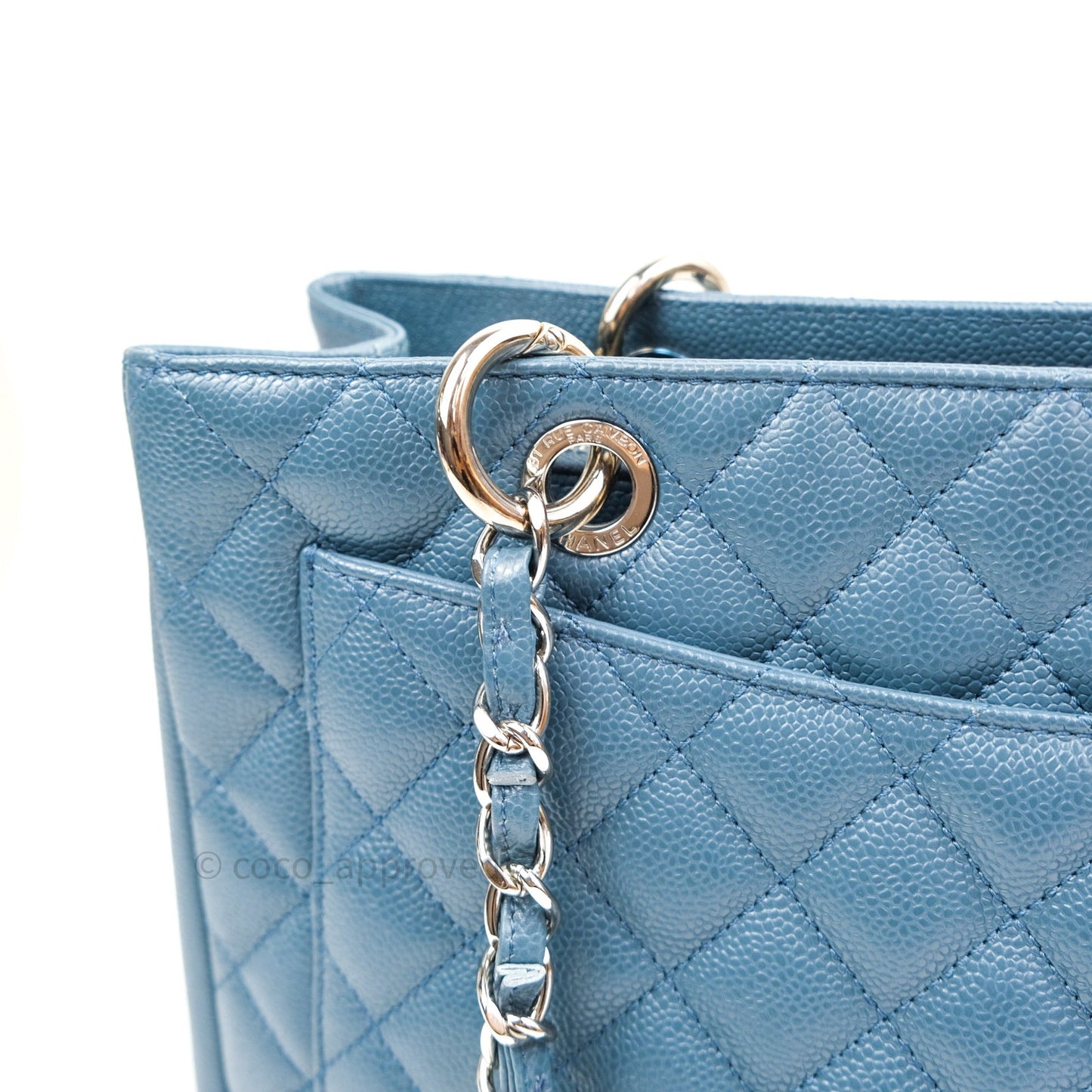 Chanel GST Grand Shopping Tote Blue Caviar Silver Hardware