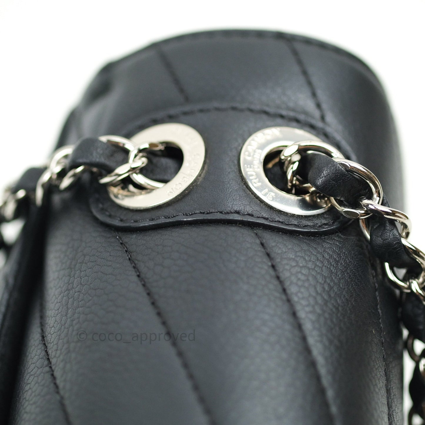 Chanel Medium Chevron Grained Calfskin Black Silver Hardware