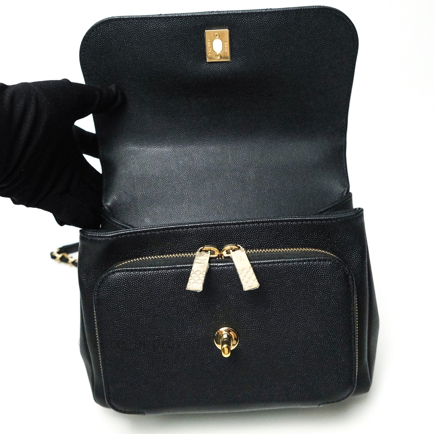 Chanel Quilted Medium Business Affinity Flap Black Caviar Light Gold Hardware