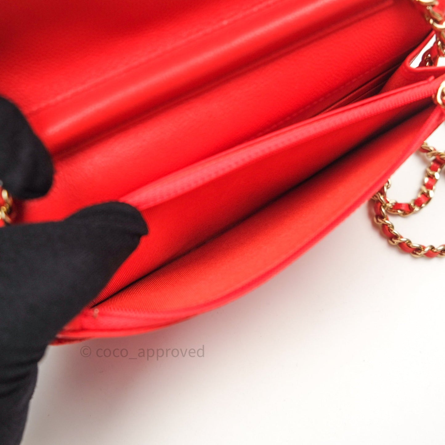 Chanel Quilted Wallet on Chain WOC Brick Red Caviar Gold Hardware