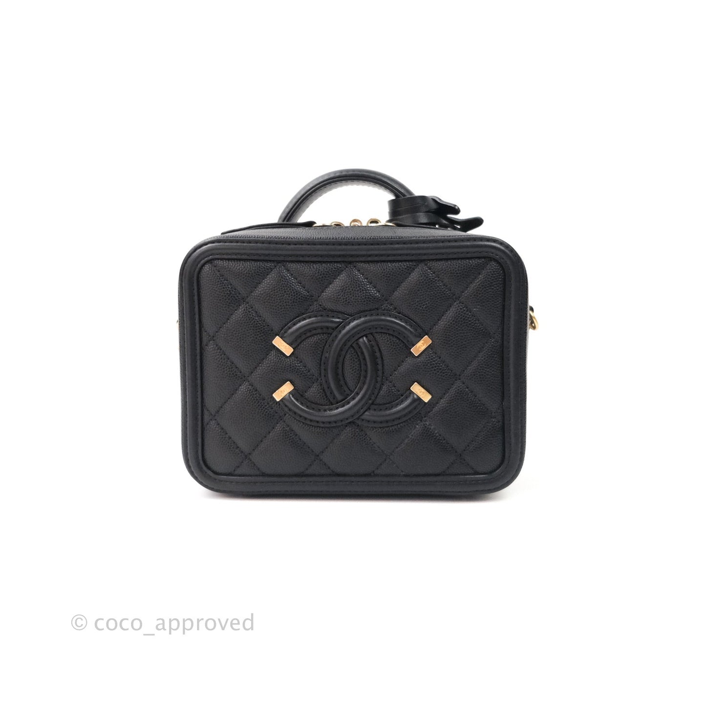 Chanel Quilted Small CC Filigree Vanity Case Black Caviar