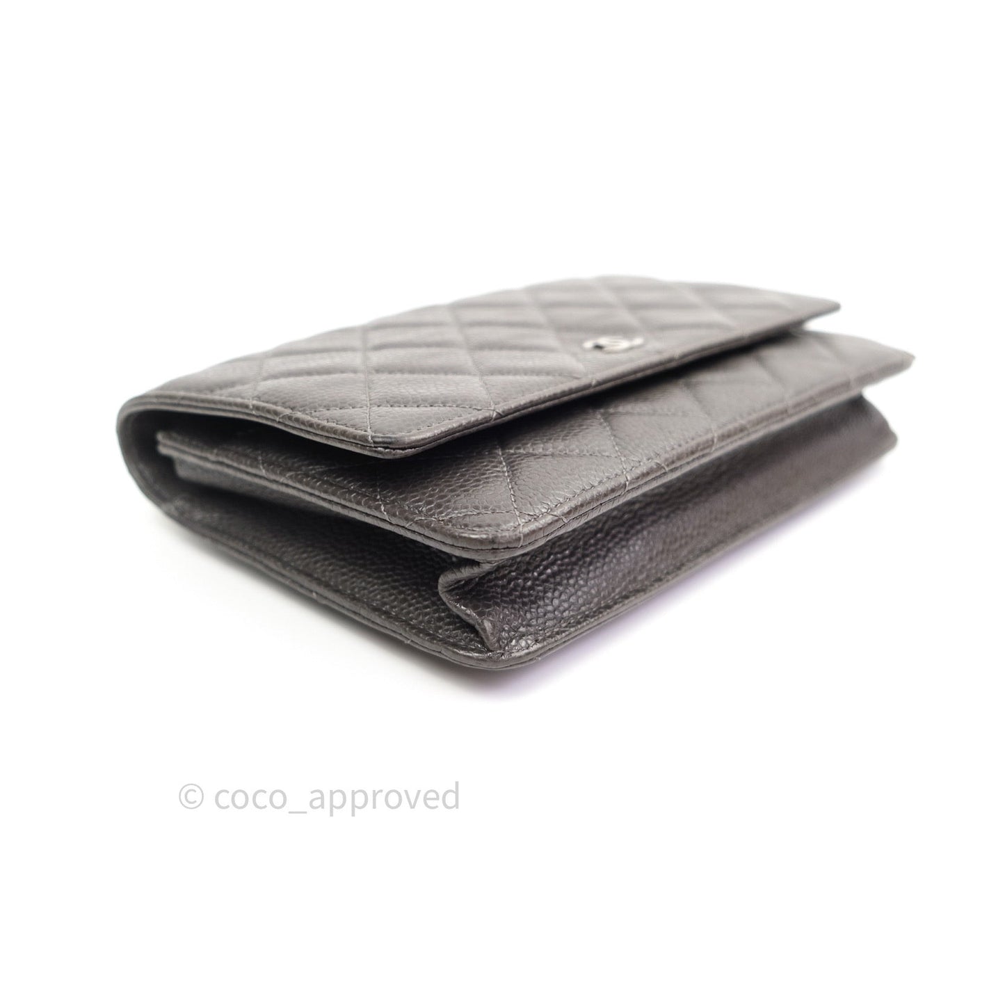 Chanel Quilted Wallet on Chain WOC Dark Grey Caviar Silver Hardware