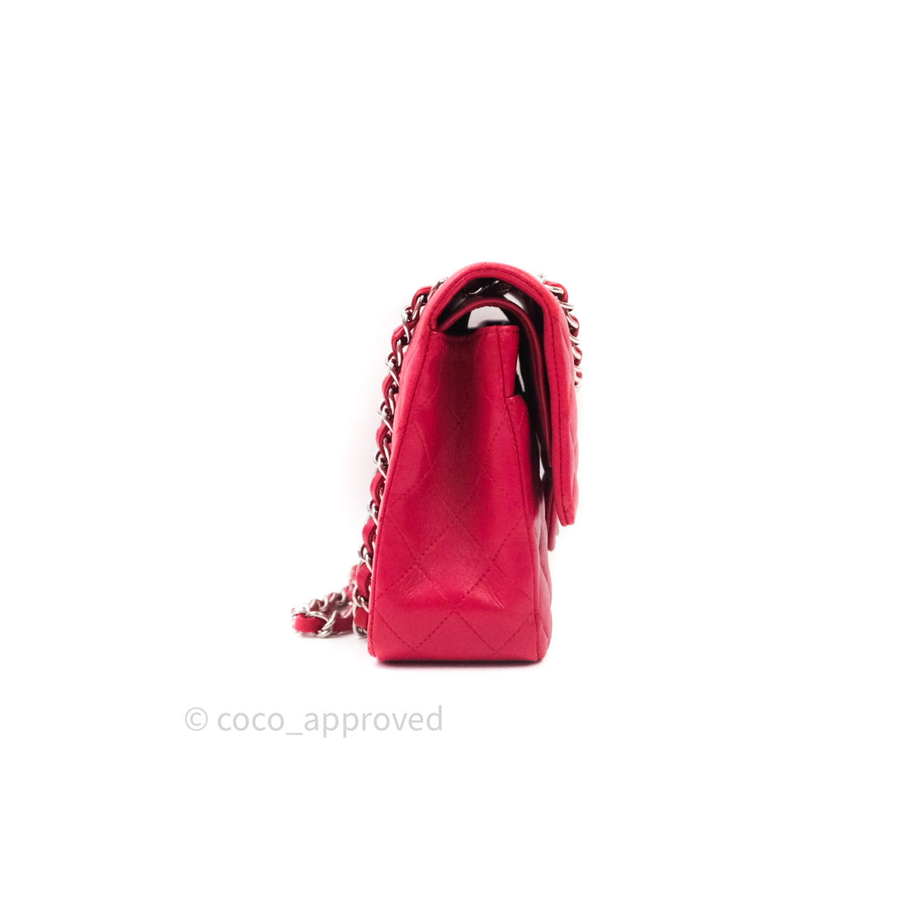 Chanel Classic M/L Lambskin Medium Double Flap Red Pink Silver Hardware