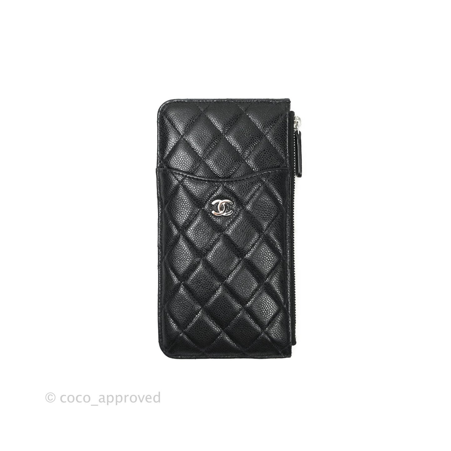 Chanel Classic Flat Black Caviar Wallet Pouch Silver Hardware