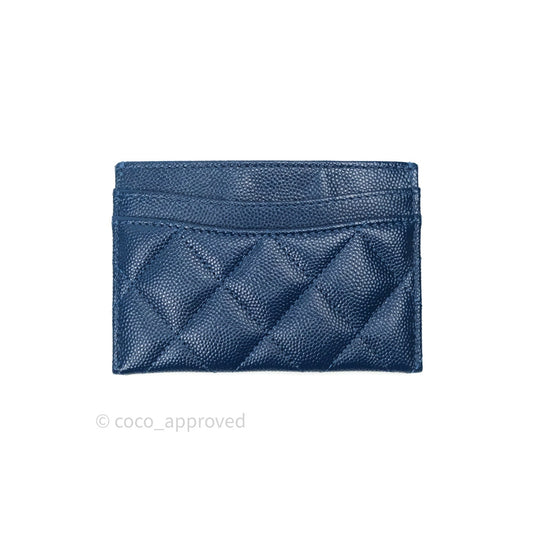 Chanel Quilted Classic Navy Caviar Gold Hardware Flat Card Holder