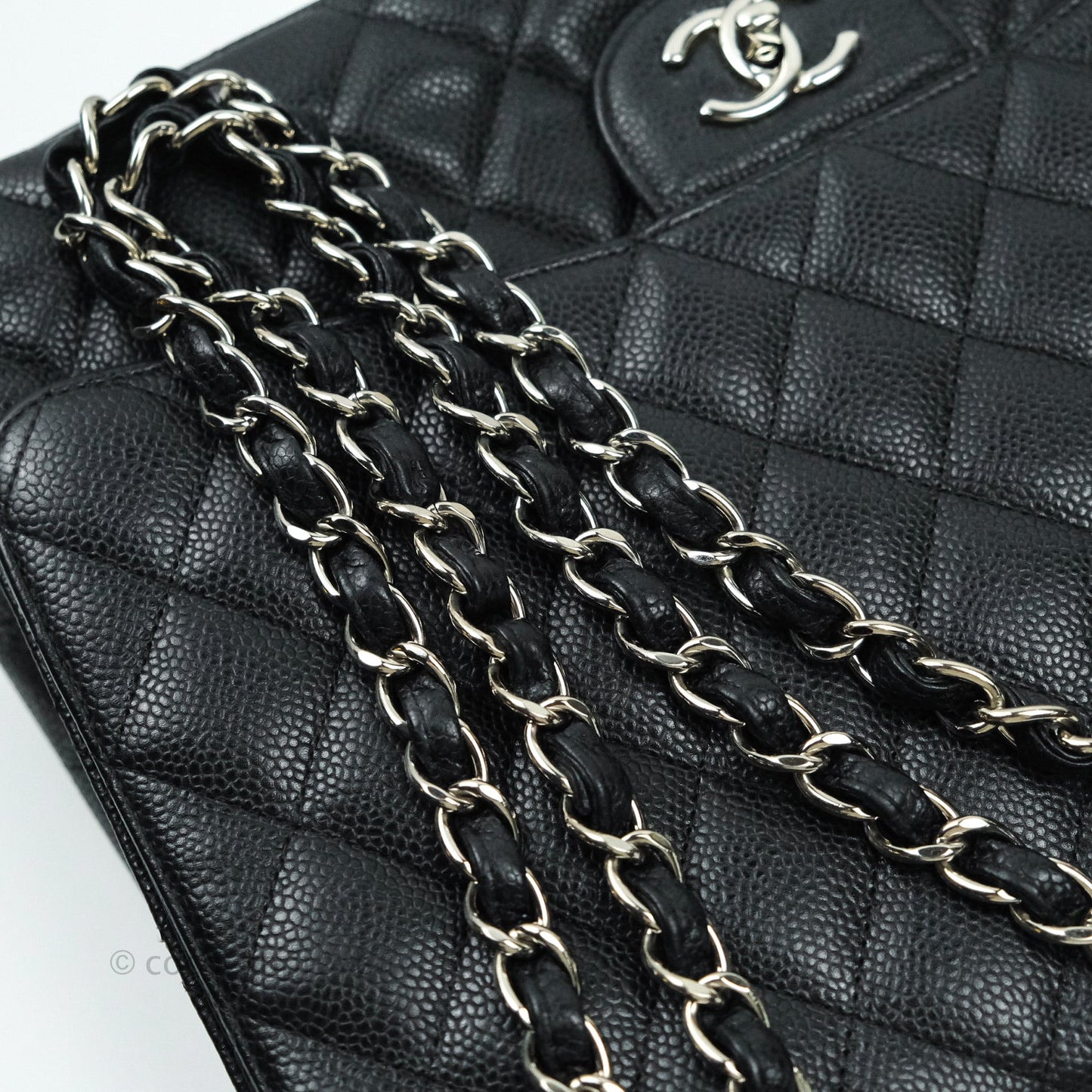 Chanel Quilted Maxi Single Flap Black Caviar Silver Hardware