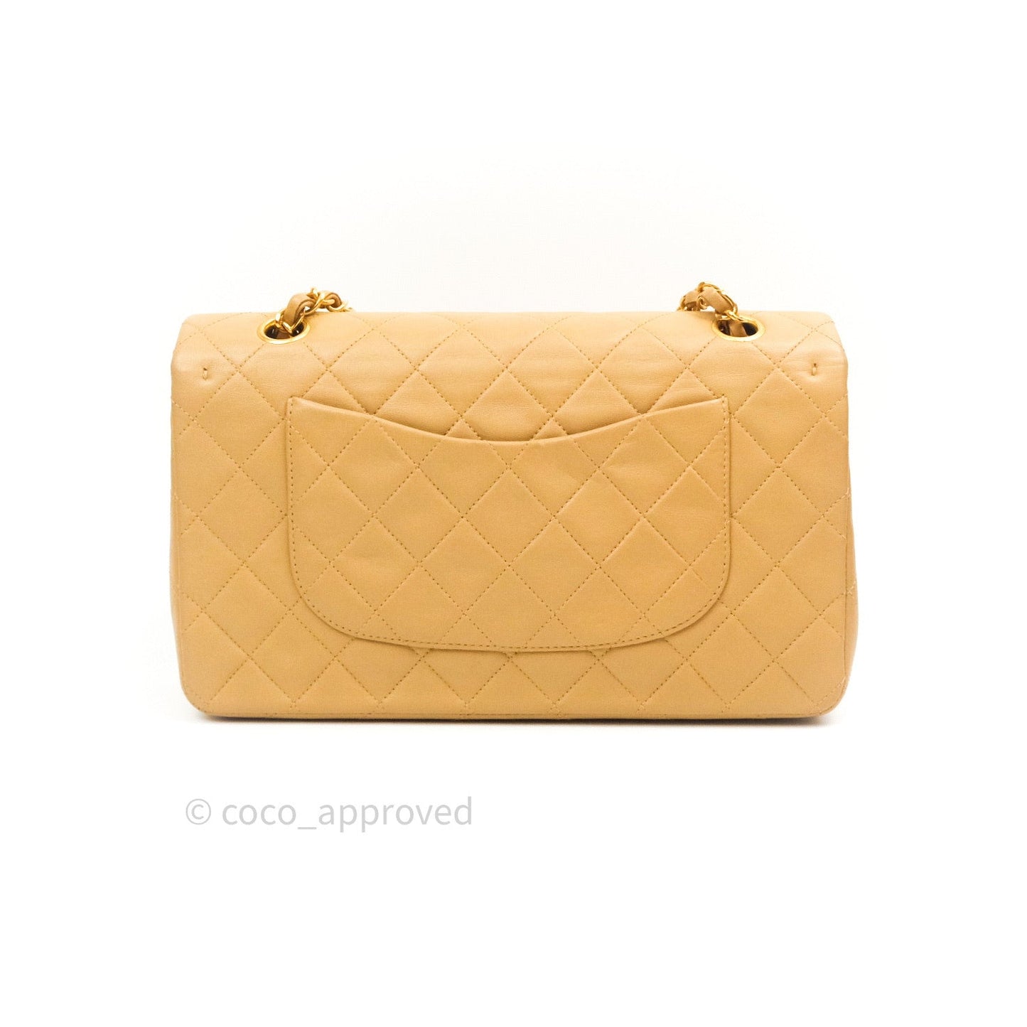 Chanel Vintage M/L Medium Double Flap Bag Beige Lambskin 24K Gold Hardware