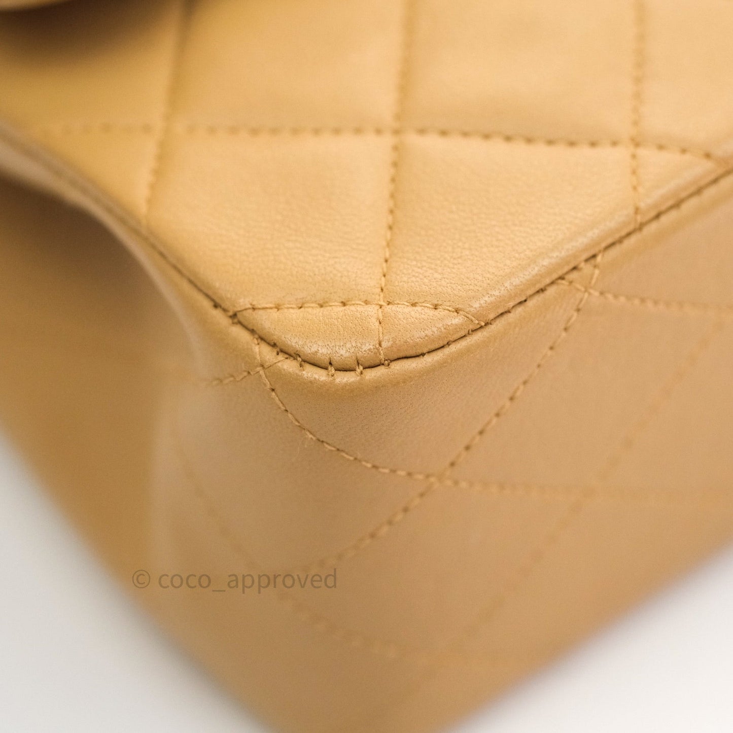 Chanel Vintage M/L Medium Double Flap Bag Beige Lambskin 24K Gold Hardware