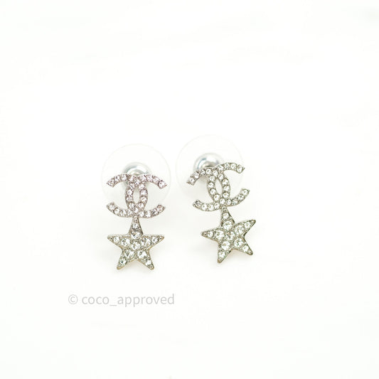 Chanel Crystal CC Star Earrings Silver 20B