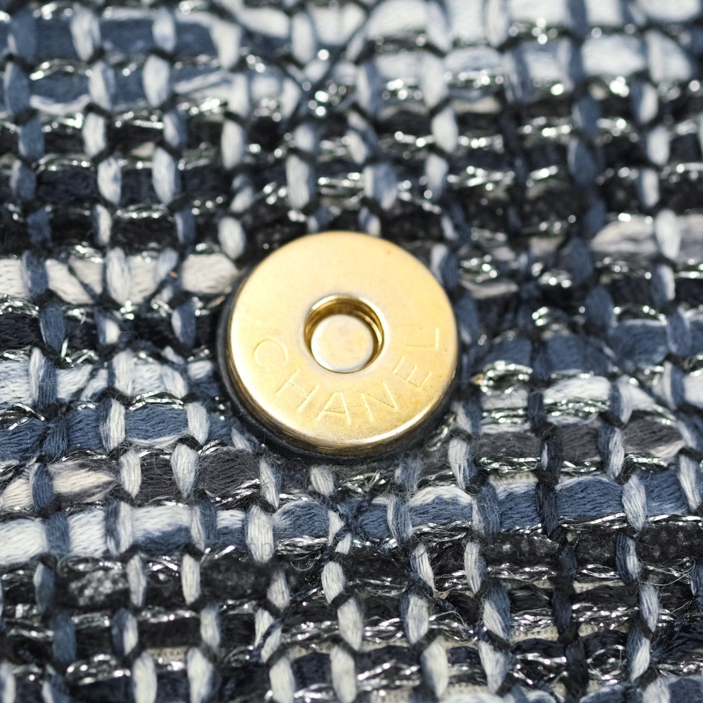 Chanel Quilted Small CC Filigree Flap Blue Tweed With Python 18S