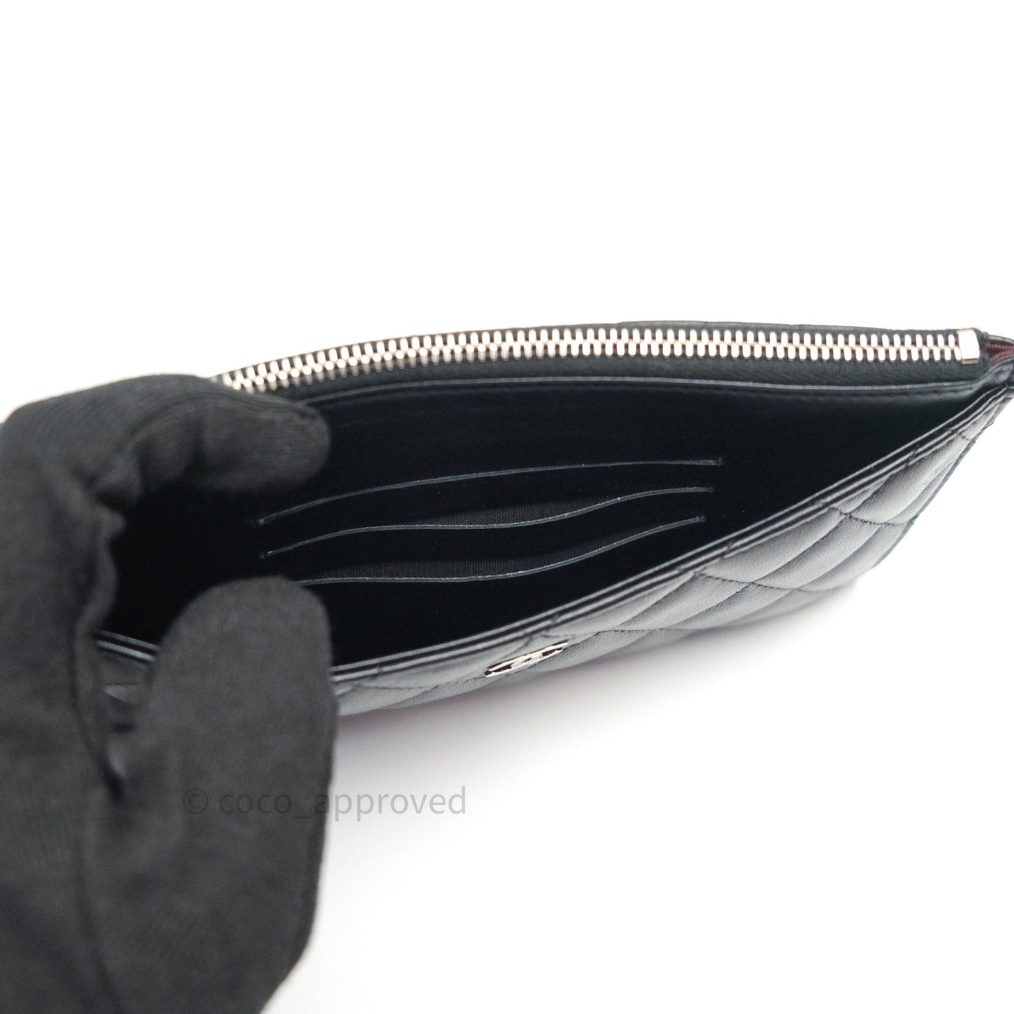 Chanel O Case Phone Case Pouch Card Holder Black Lambskin Silver Hardware