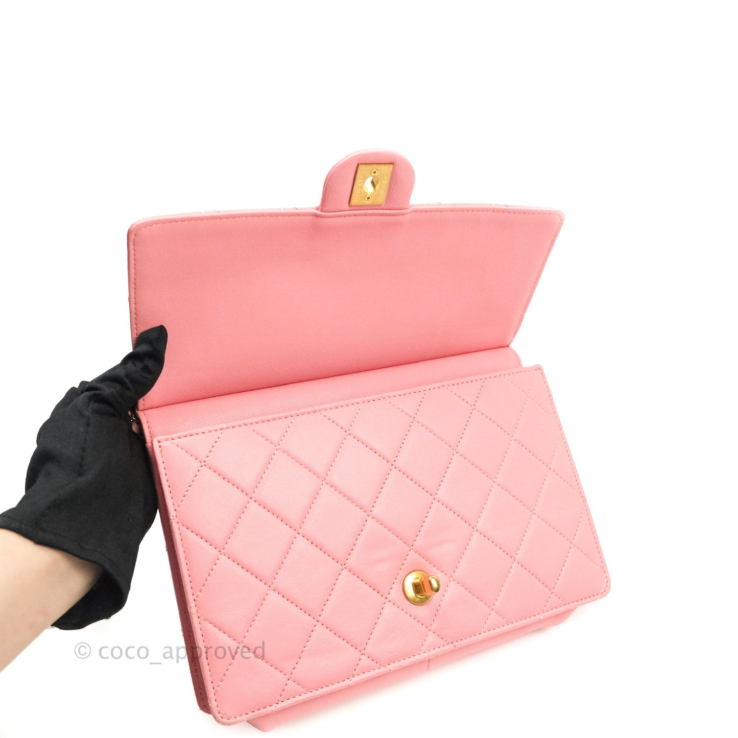 Chanel Large Quilted Lambskin Pearl Chain Flap Bag Pink Aged Gold Hardware
