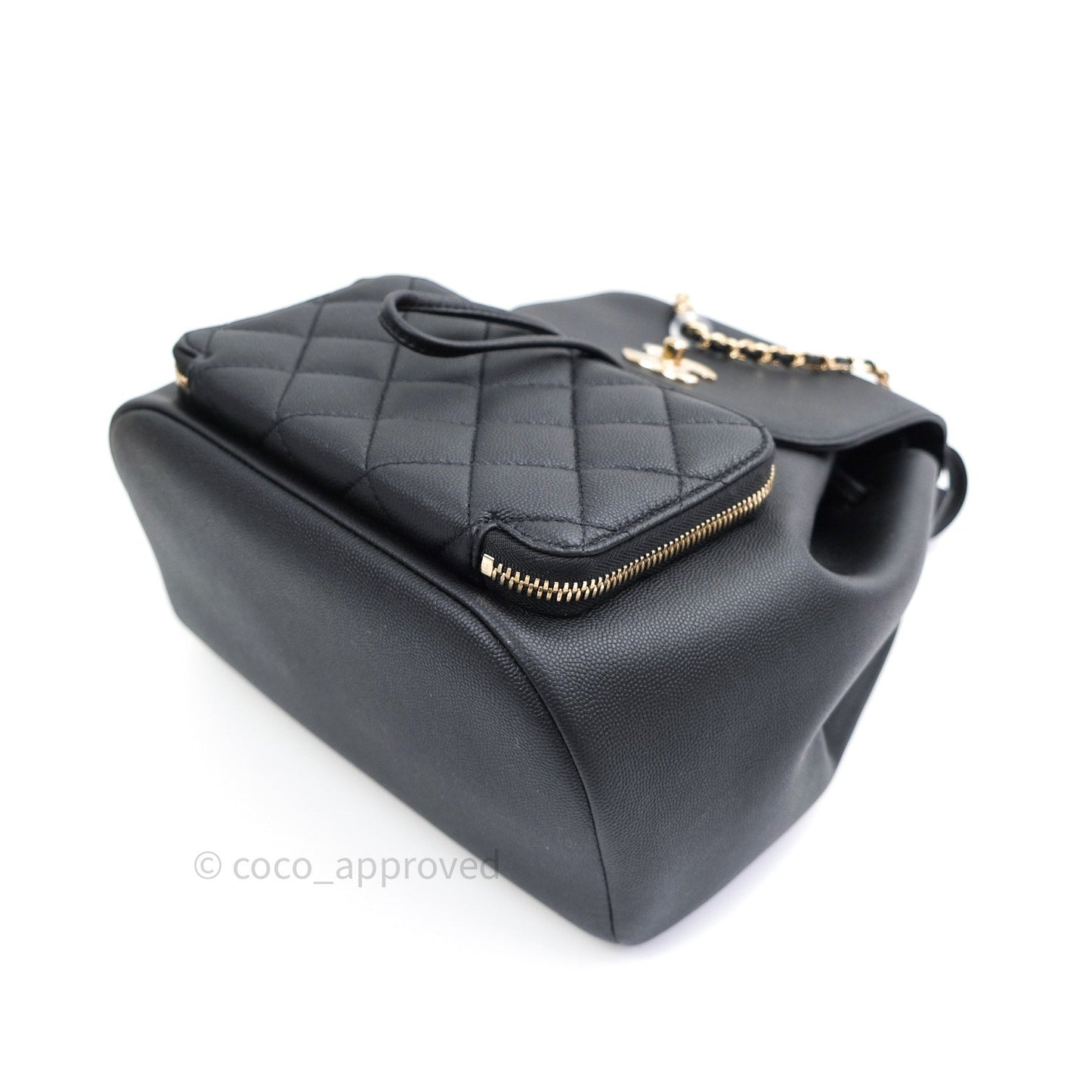 Chanel Quilted Business Affinity Backpack Black Caviar Light Gold Hardware