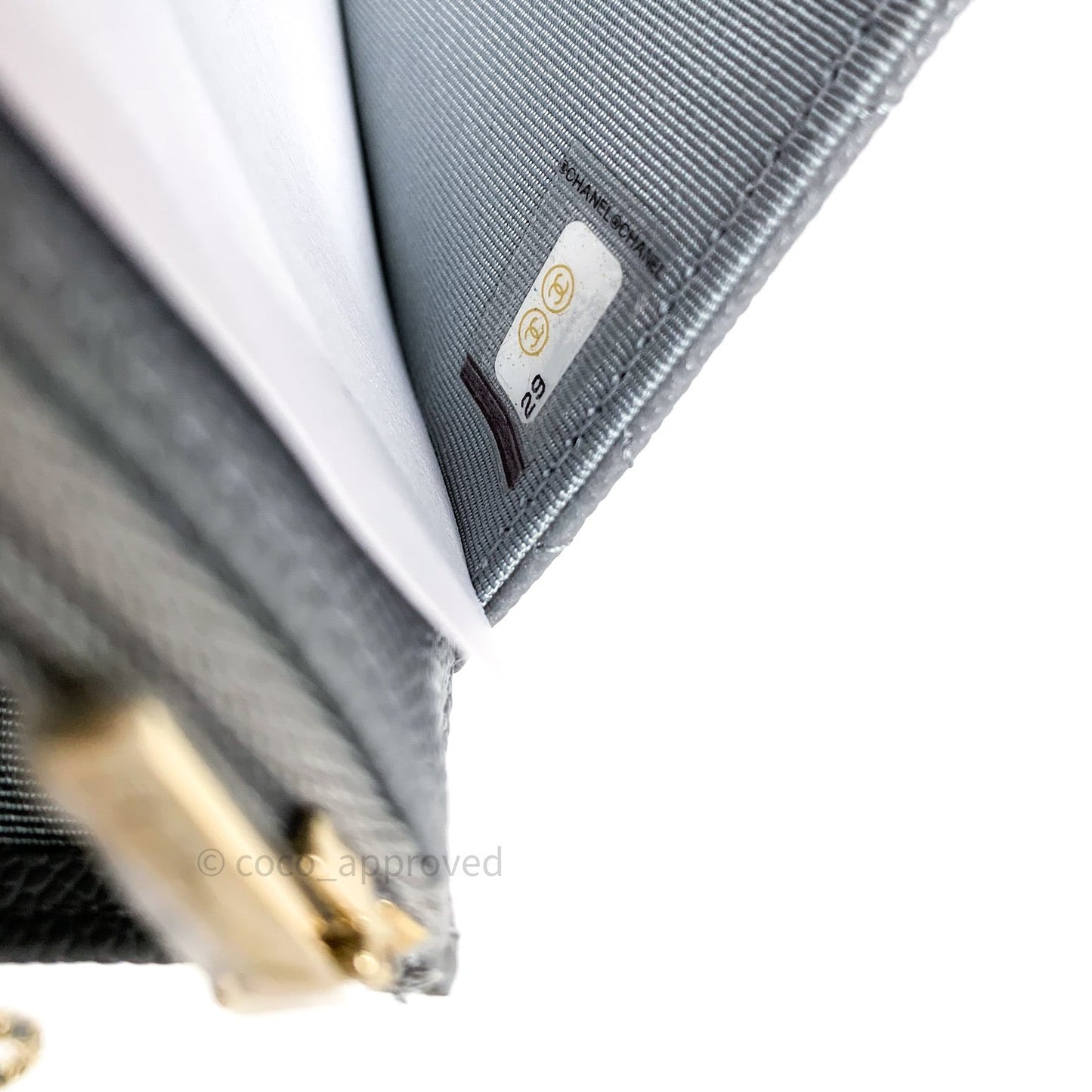 Chanel Caviar Quilted Wallet on Chain WOC Grey Light Gold Hardware 20C