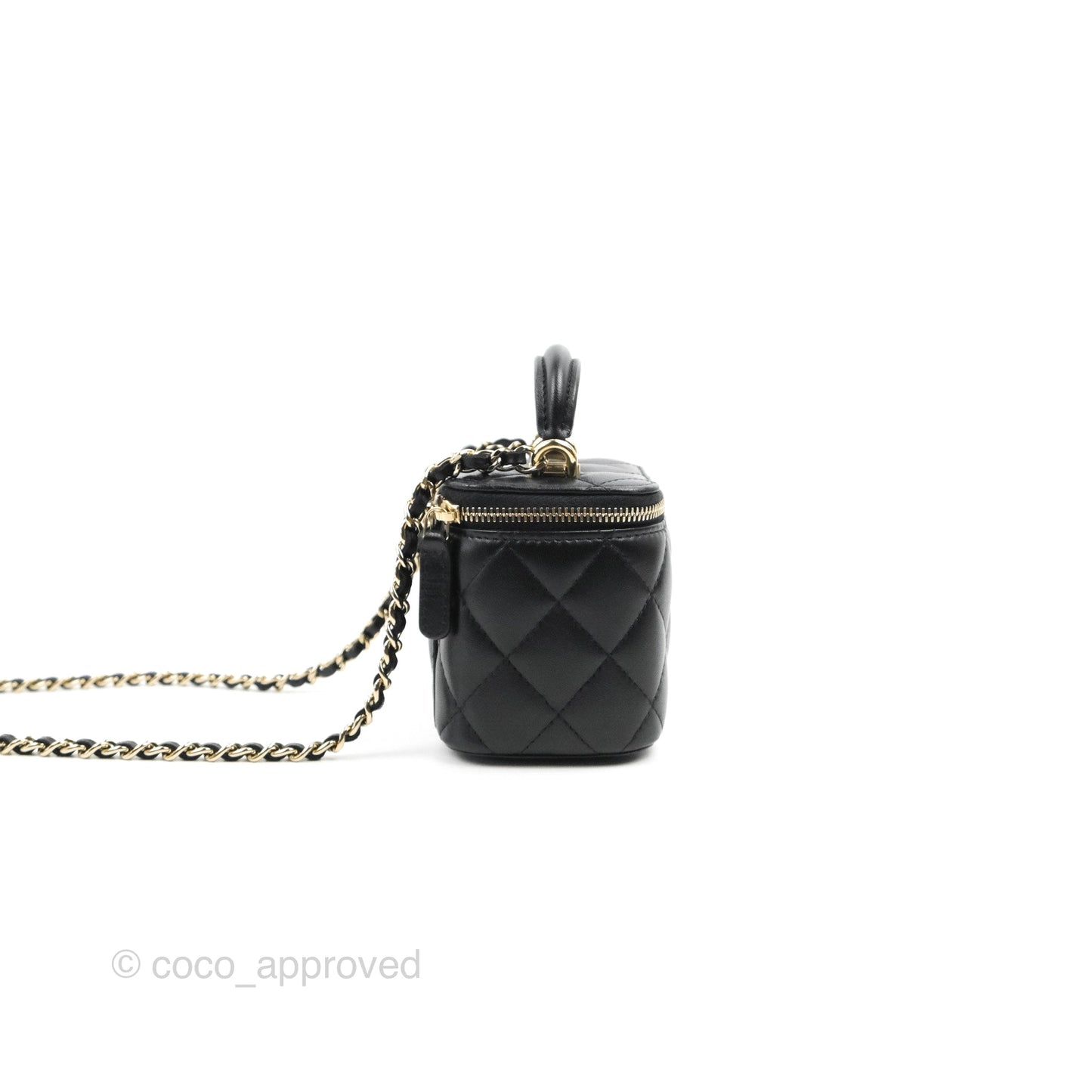 Chanel Mini Top Handle Vanity With Chain Black Lambskin Gold Hardware