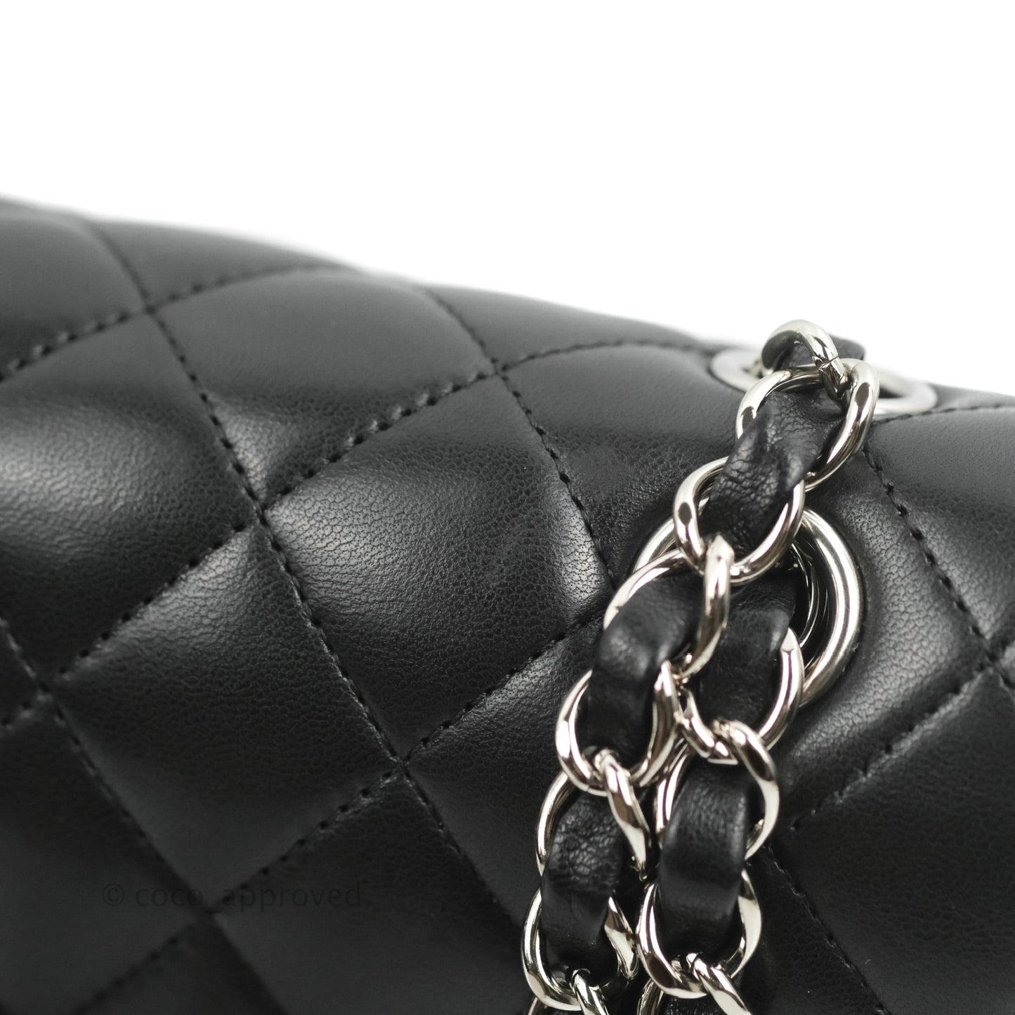 Chanel Classic M/L Medium Flap Quilted Black Lambskin Silver Hardware