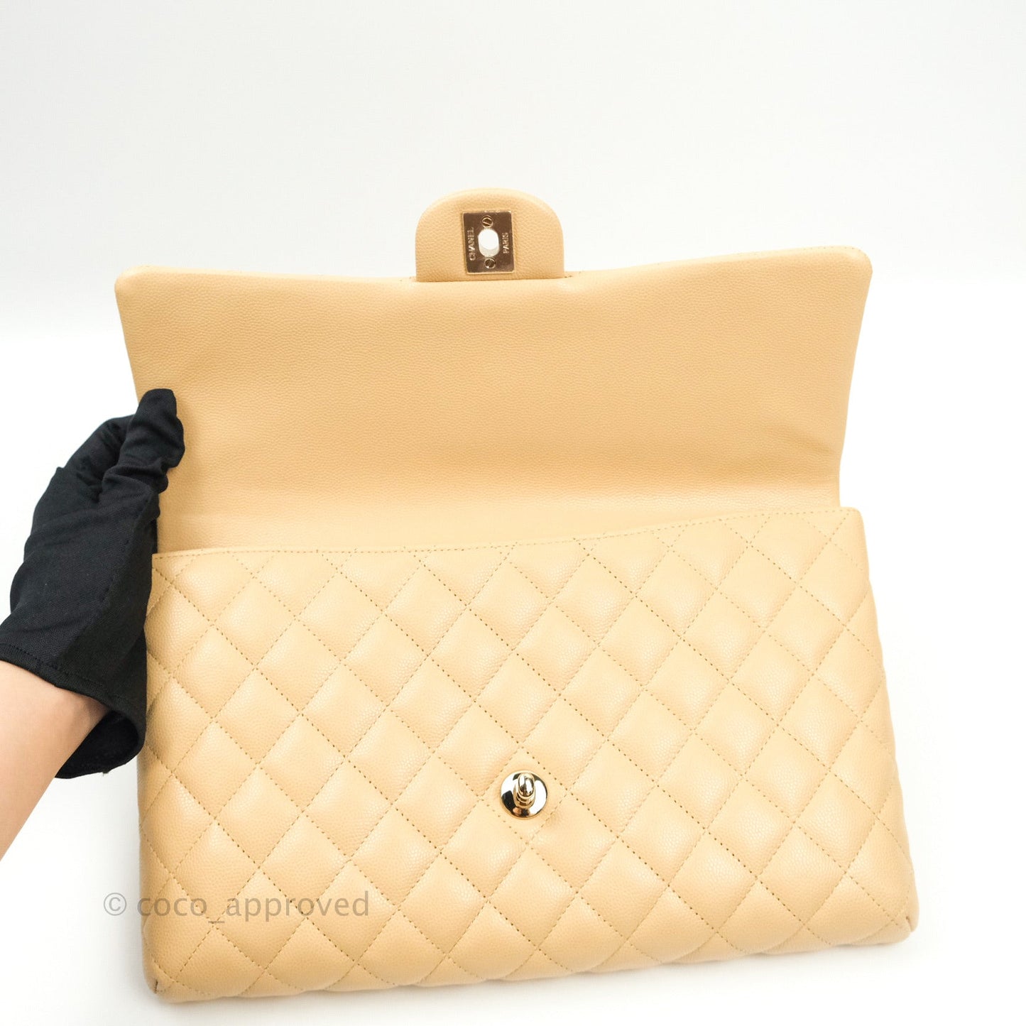 Chanel Timeless Clutch Beige Caviar Gold Hardware