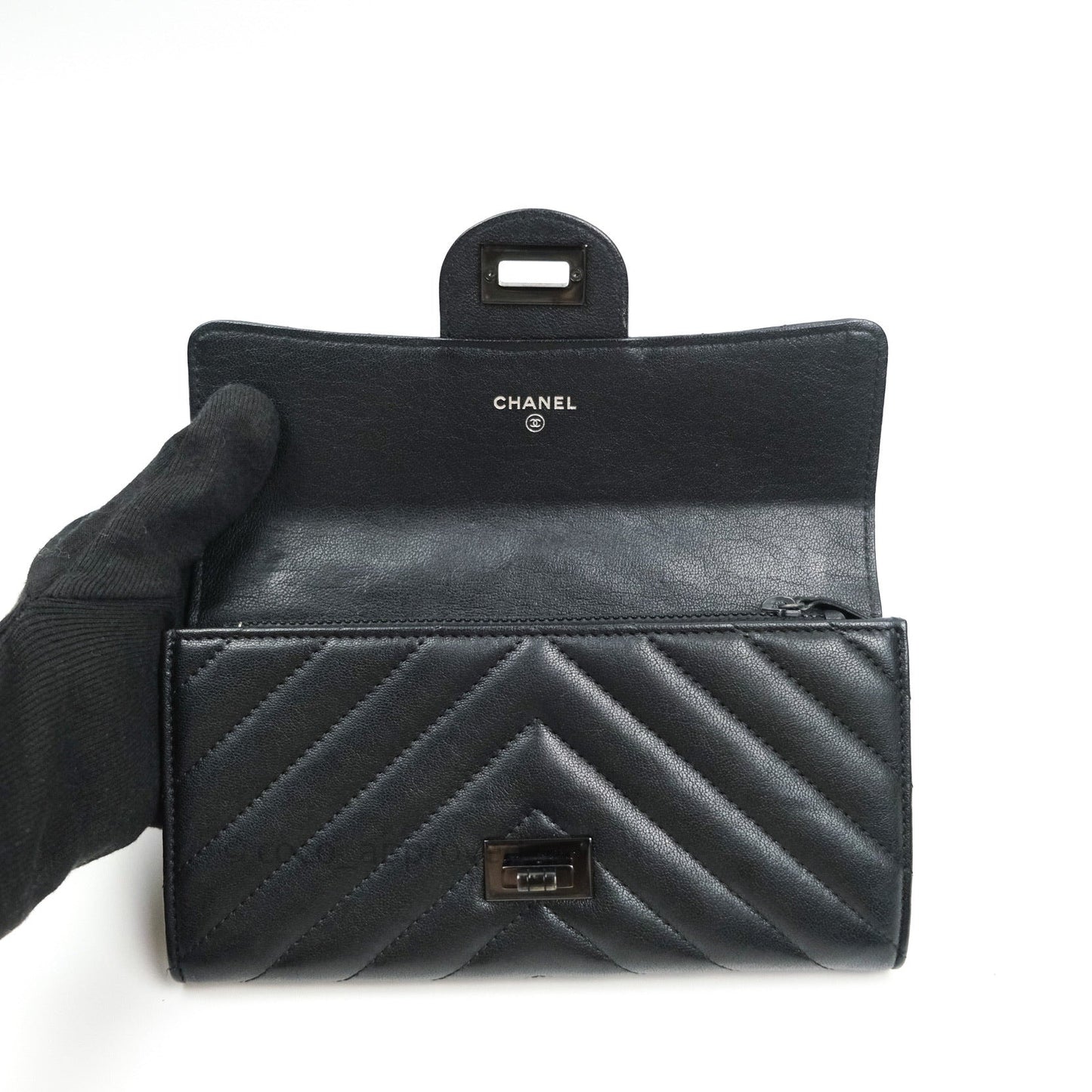 Chanel Chevron Sheepskin Reissue Large Flap Wallet So Black