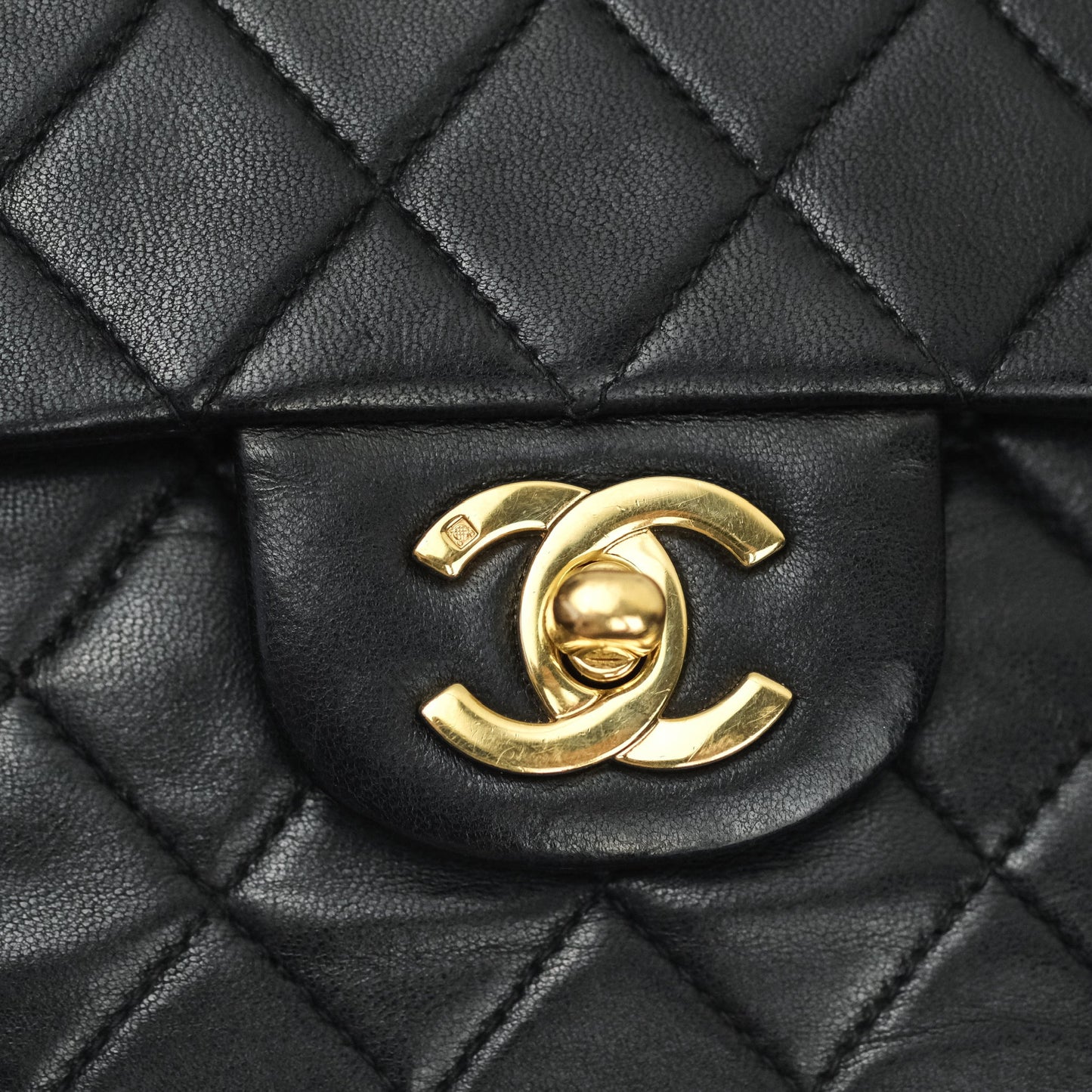 Chanel Vintage M/L Lambskin Medium Double Flap Bag Black