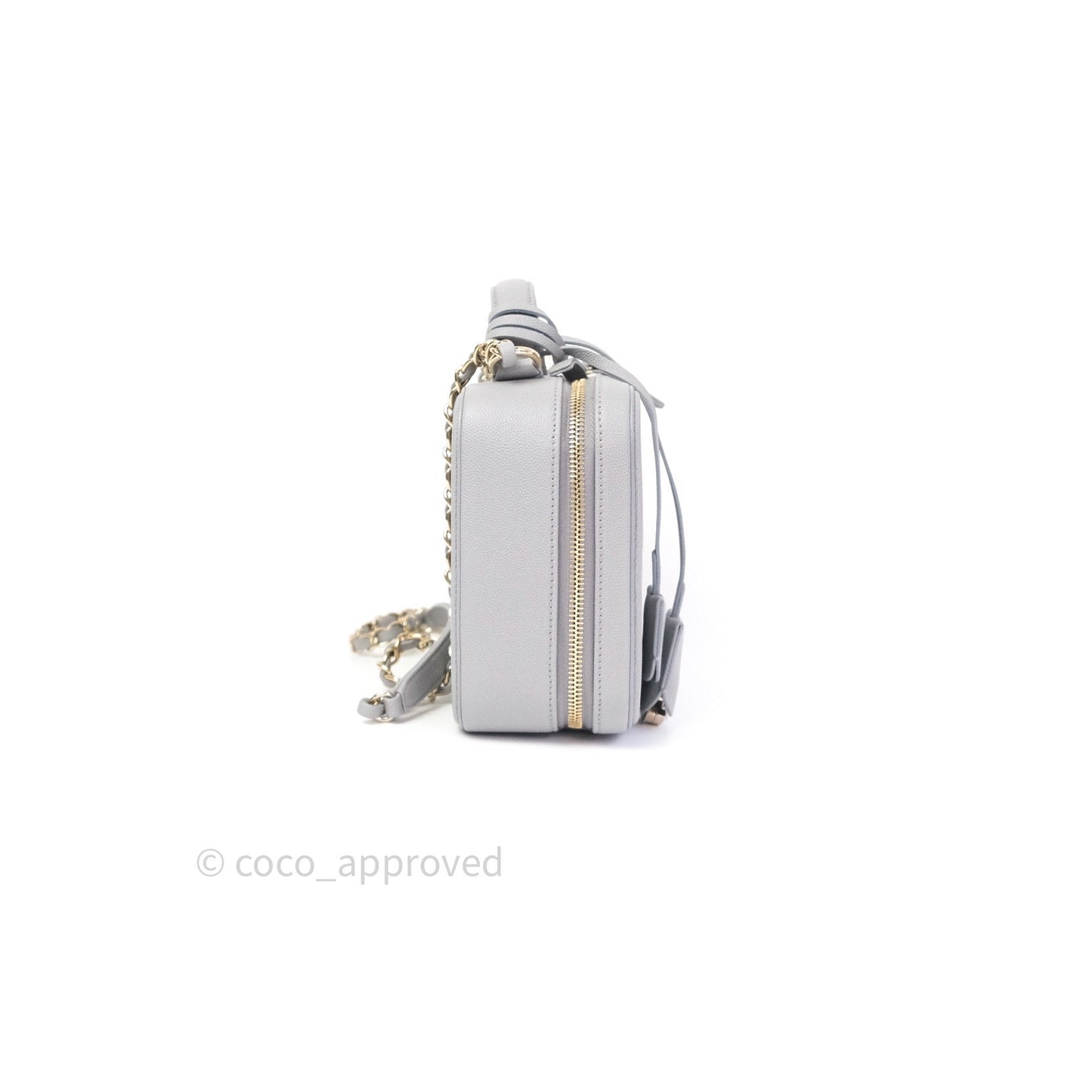 Chanel Quilted Medium CC Filigree Vanity Case Grey Caviar Light Gold Hardware