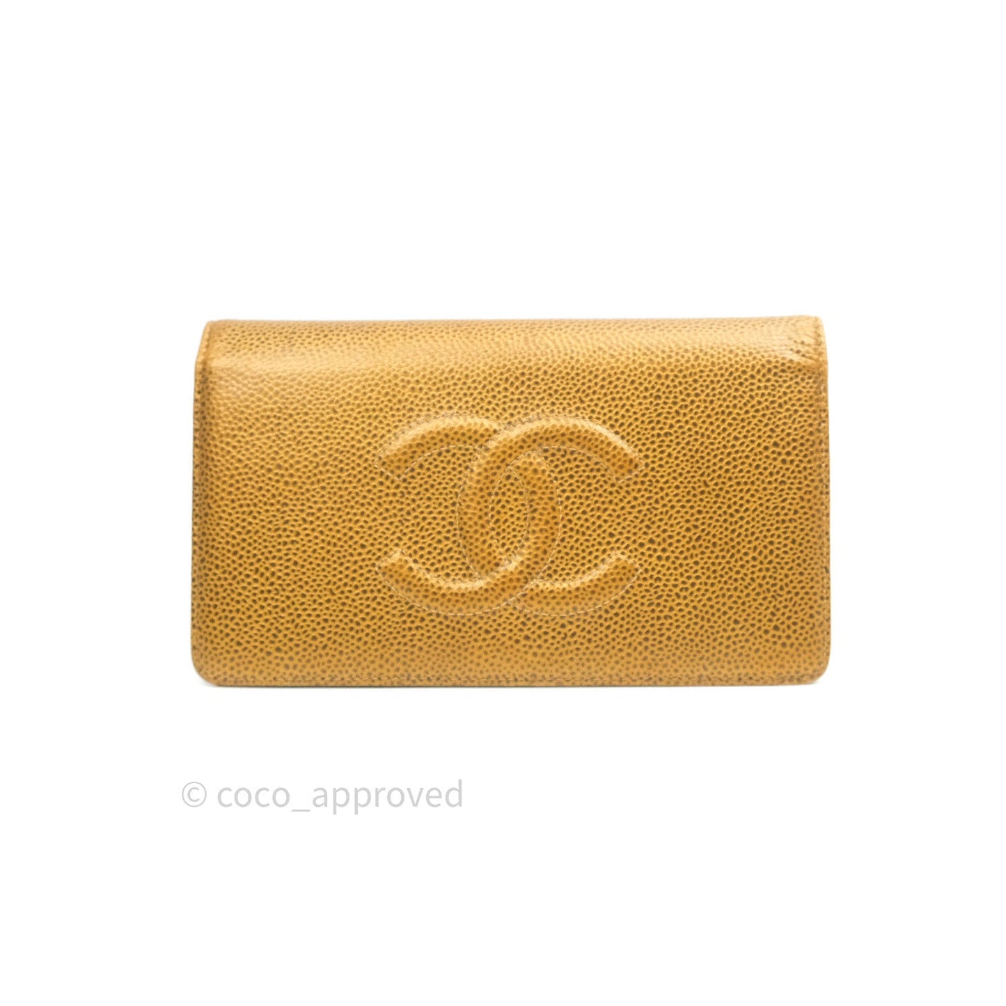 Chanel Leather Quilted Yen Wallet Gold Grained Calfskin