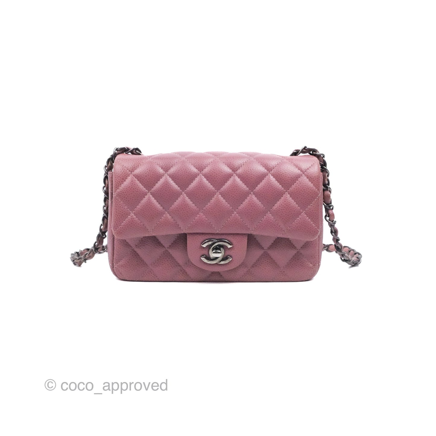 Chanel Quilted Mini Rectangular Flap Dark Pink Caviar Ruthenium Hardware