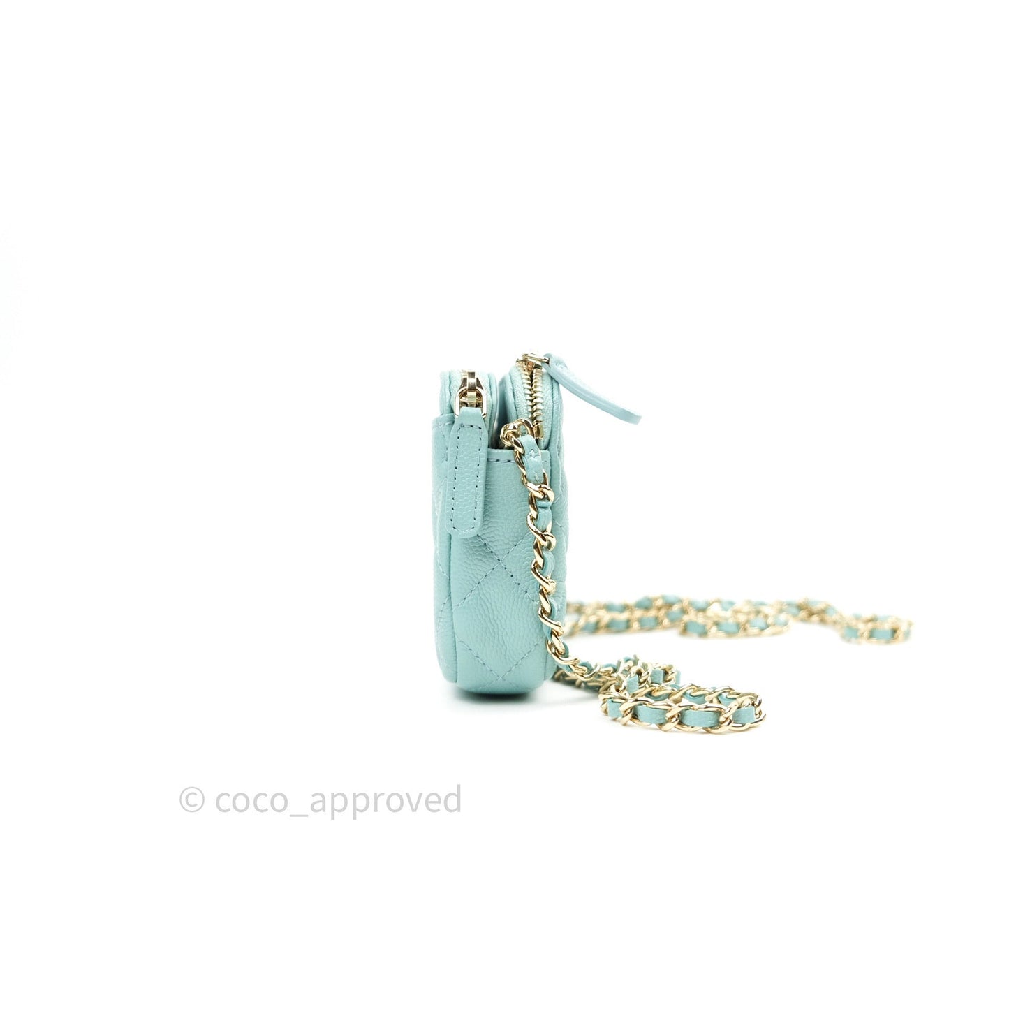 Chanel Tiffany Blue Caviar Clutch on Chain Gold Hardware 20C