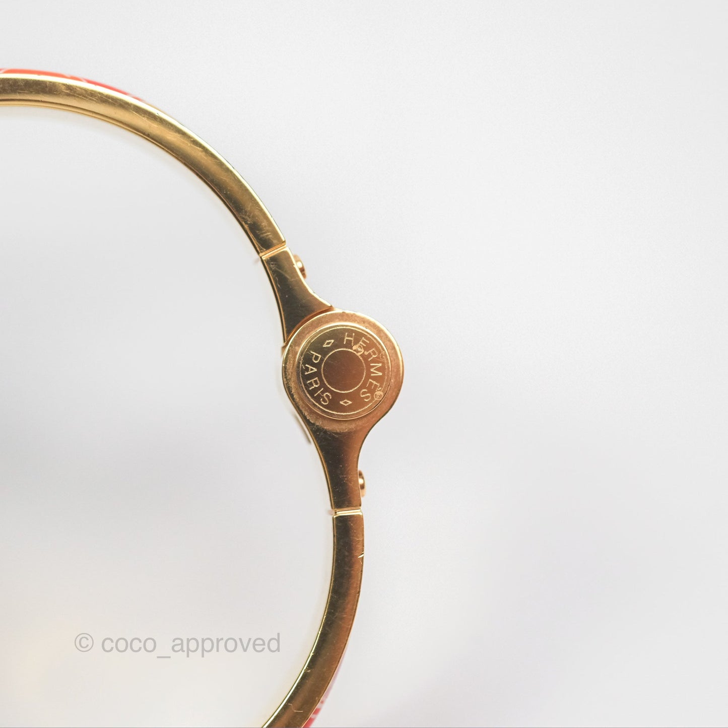 Hermès Clic H Enamel Printed Bracelet Rose Dragee Gold PM