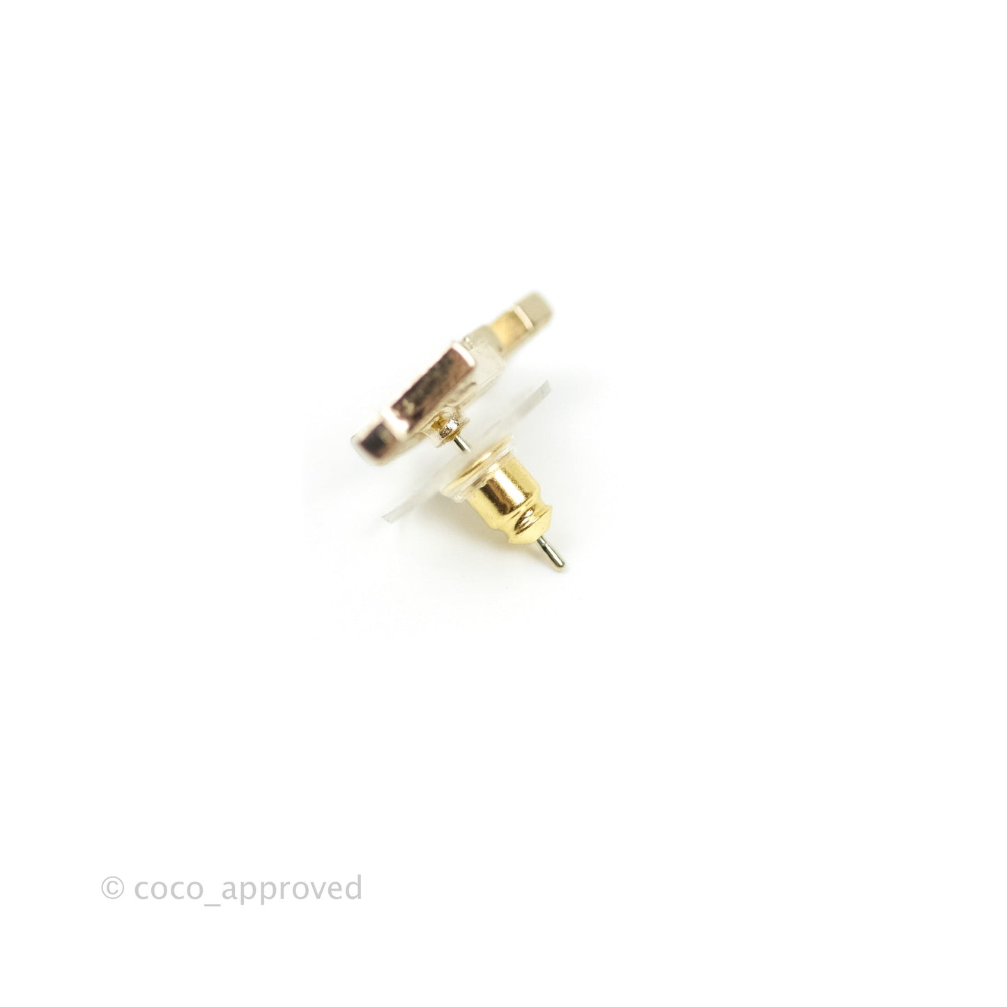 Chanel Crystal Pearl Signature Stud Earrings Gold Tone