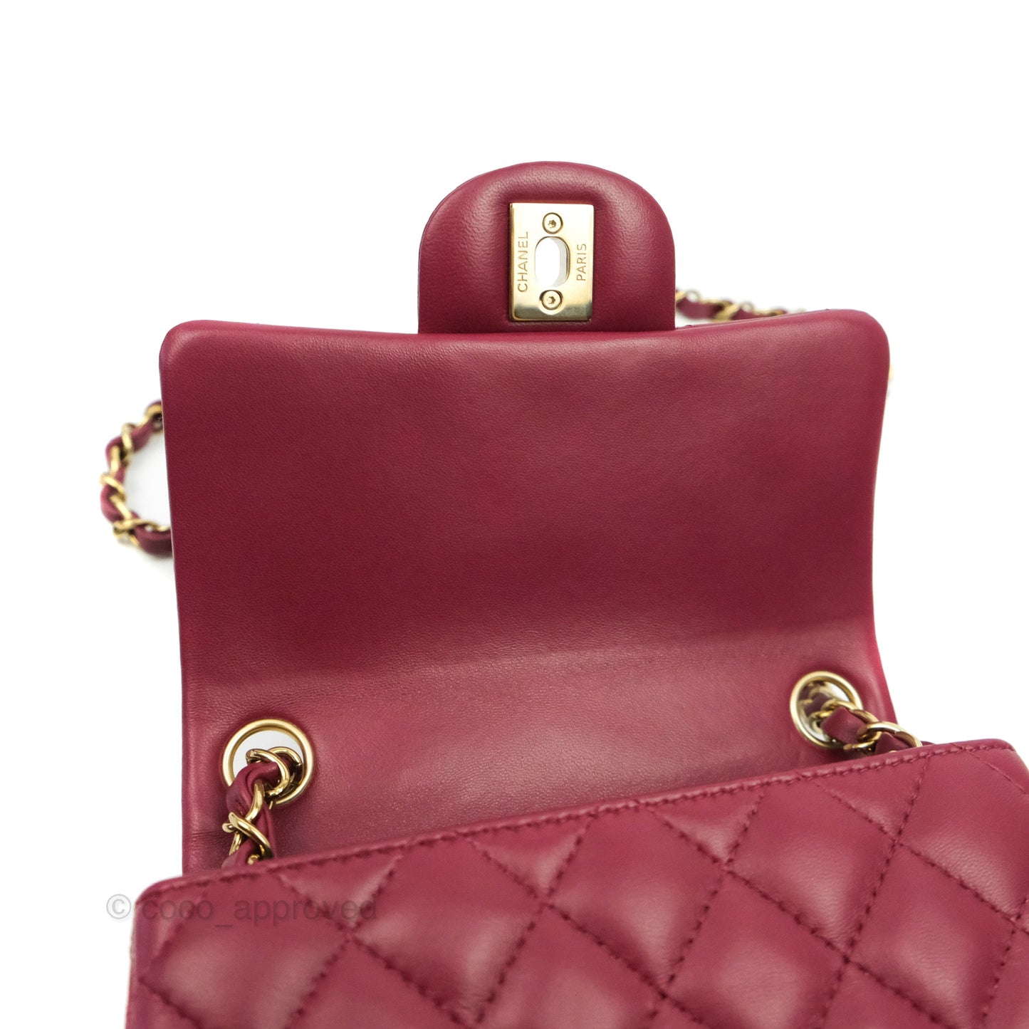 Chanel Quilted Mini Square Dark Red Burgundy Lambskin Gold Hardware 21K