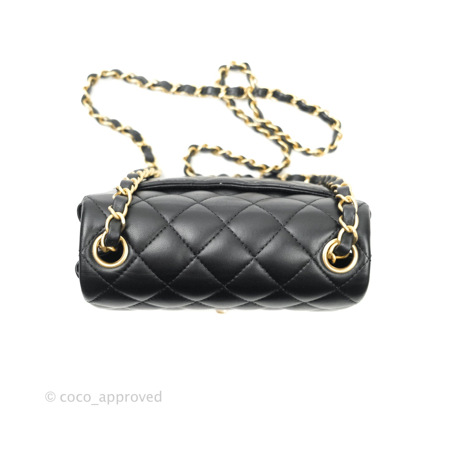 Chanel Mini Square Black Lambskin Aged Gold Hardware