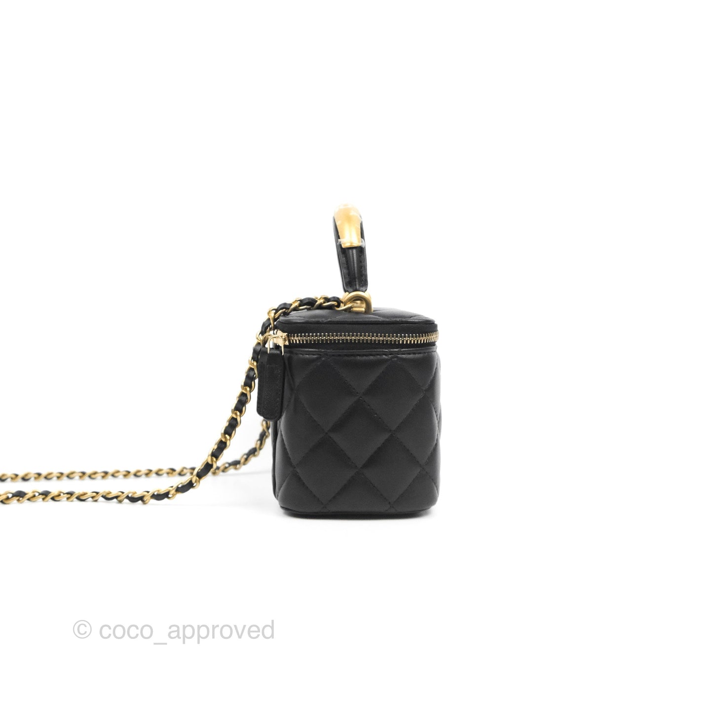 Chanel Vanity Rectangular Metal Top Handle Black Lambskin Aged Gold Hardware 22B